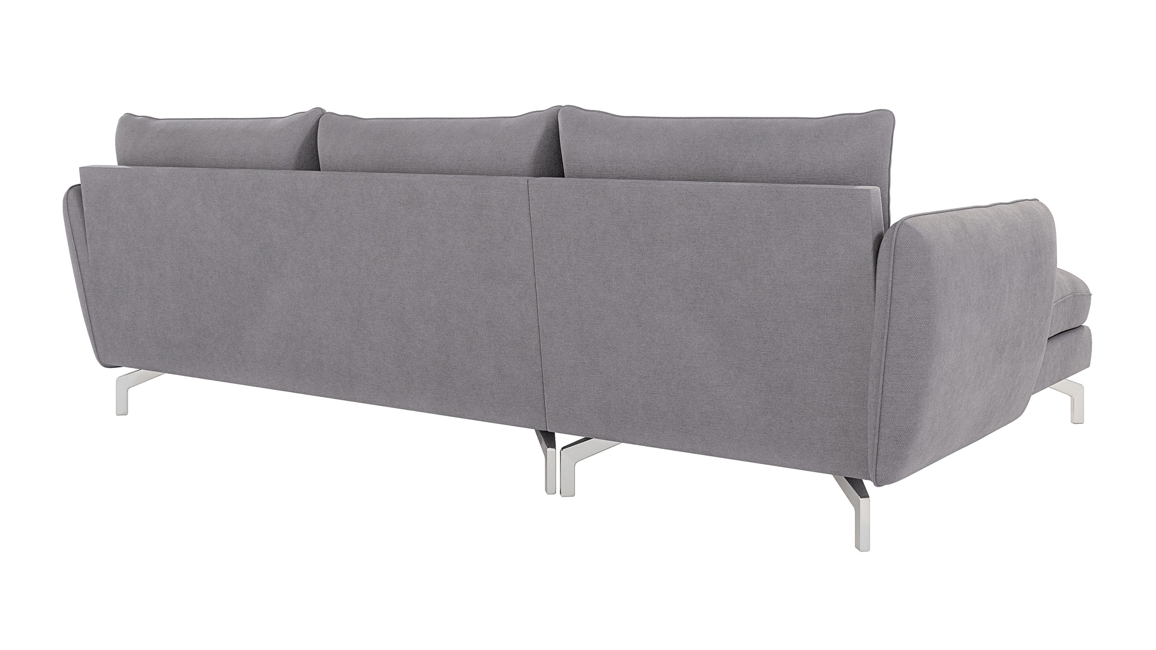S-Style Möbel Ecksofa Modernes mane rechts mit mane oder mit links Grau Benita Silber mit bestellbar, Füßen, Wellenfederung Metall