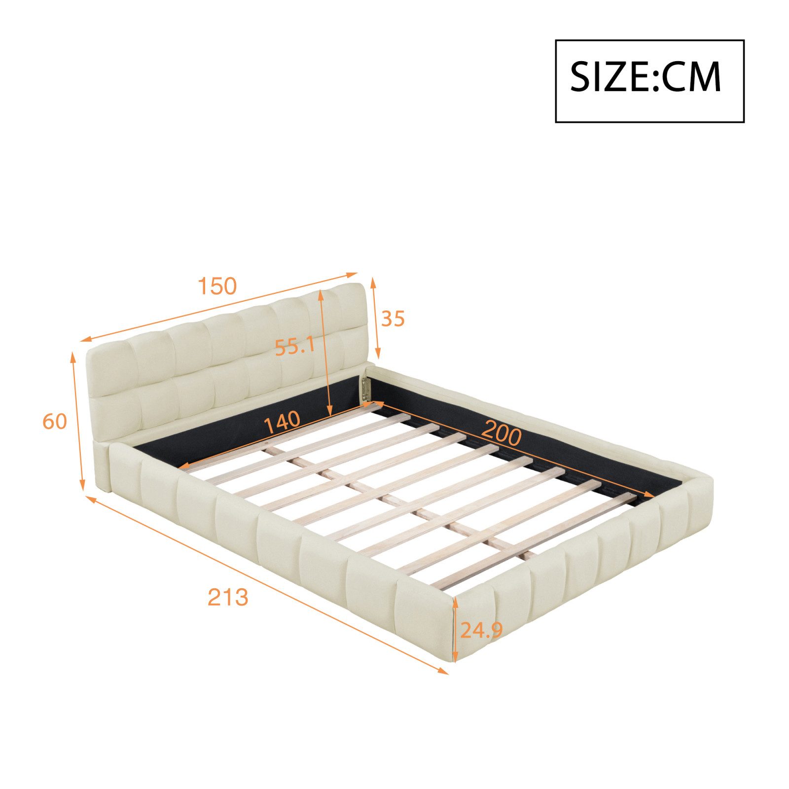 NMCXXO Polsterbett Elegantes Polsterbett mit Kopfteil – Stilvoll & Komfortabel (ohne Matratze), Modernes Bett mit hochwertigem gepolstertem Kopfteil – Bild 3 von 5