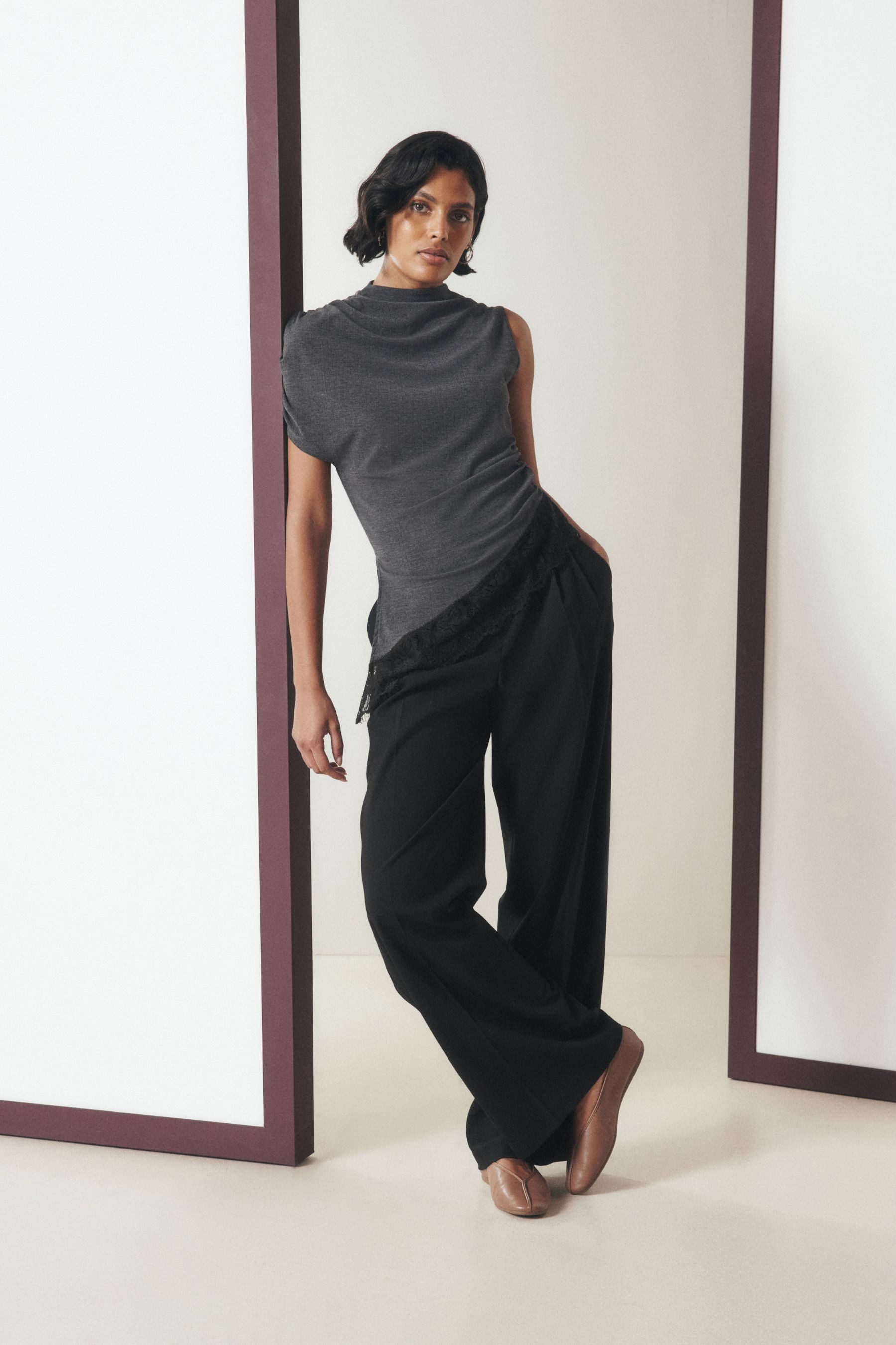 Next Palazzohose Tailored Fit Hose mit weitem Bein, Kurzgröße (1-tlg) – Bild 3 von 5