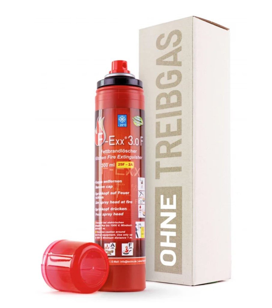 F-Exx Feuerlöschspray F-Exx 3.0F Feuerlöscher Fettbrandlöscher f. Küche, Haus, Garten, Abdeckkappe, (1-St) handlich, leichte Bedienung