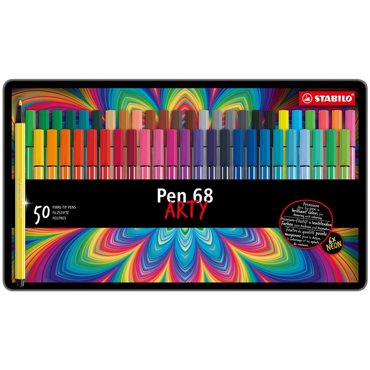 STABILO Faserstift STABILO Pen 68 Filzstift ARTY - 1 mm - 50er Metalletui - 46 Farben