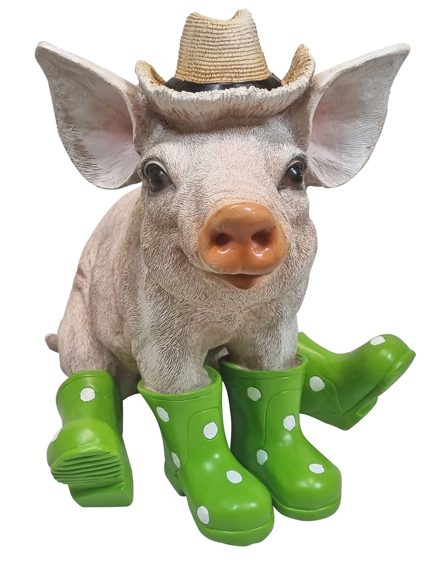 Fachhandel Plus Gartenfigur Schwein mit Hut und grüne Gummistiefel, (1 St), lustige Tierfigur, lebensecht