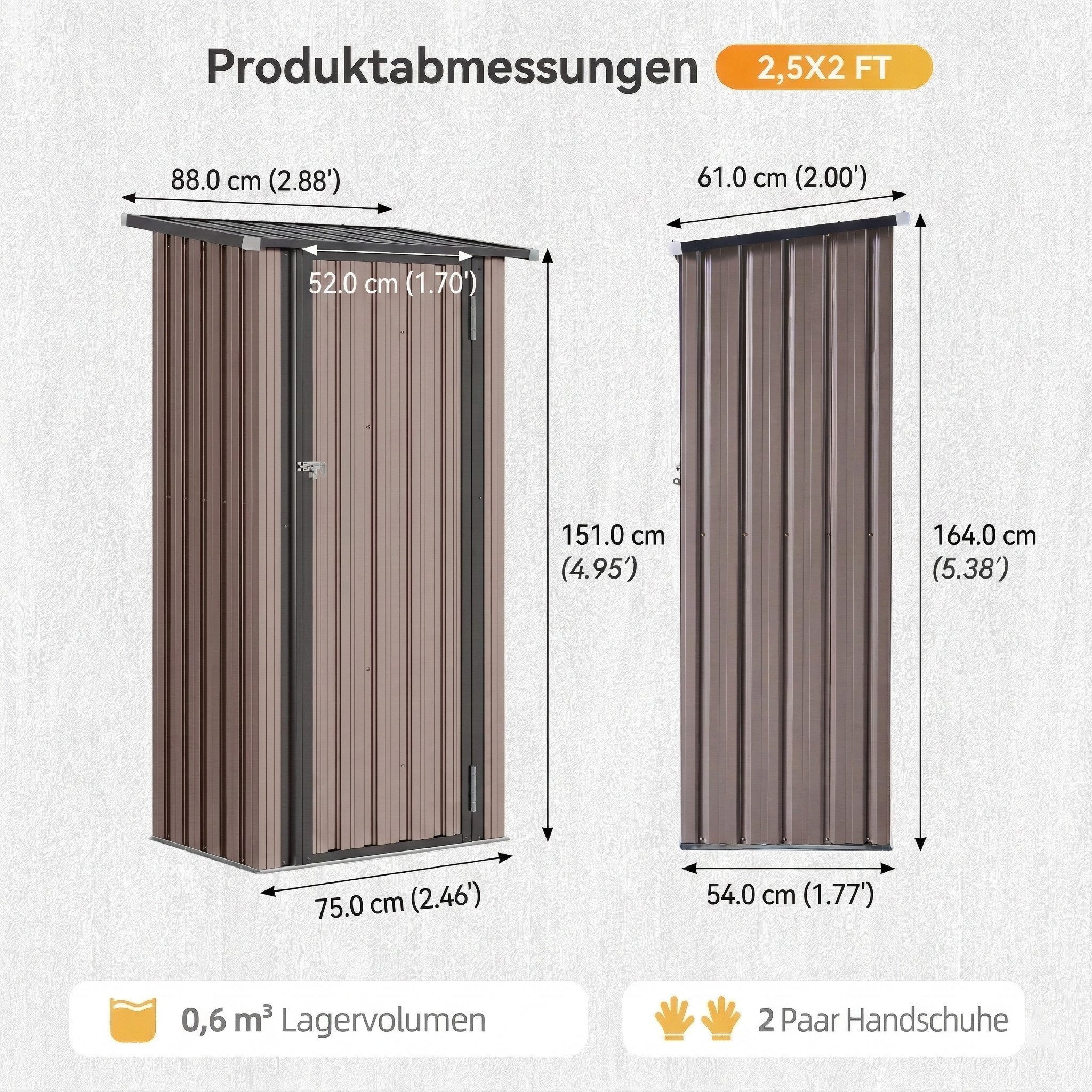 AOXUN Gerätehaus Gartengerätehaus 0,6 m³, 2 Regalböden & abschließbare Tür, BxT: 88x61 cm, (1 St), wetterfester Metall-Schuppen für Hof & Rasen