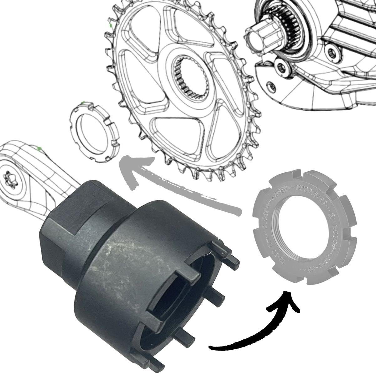 F26 Fahrrad-Montageständer Lockringtool Kettenblatt Nuss 4, für Gen.3, Bosch CX Gen Performance