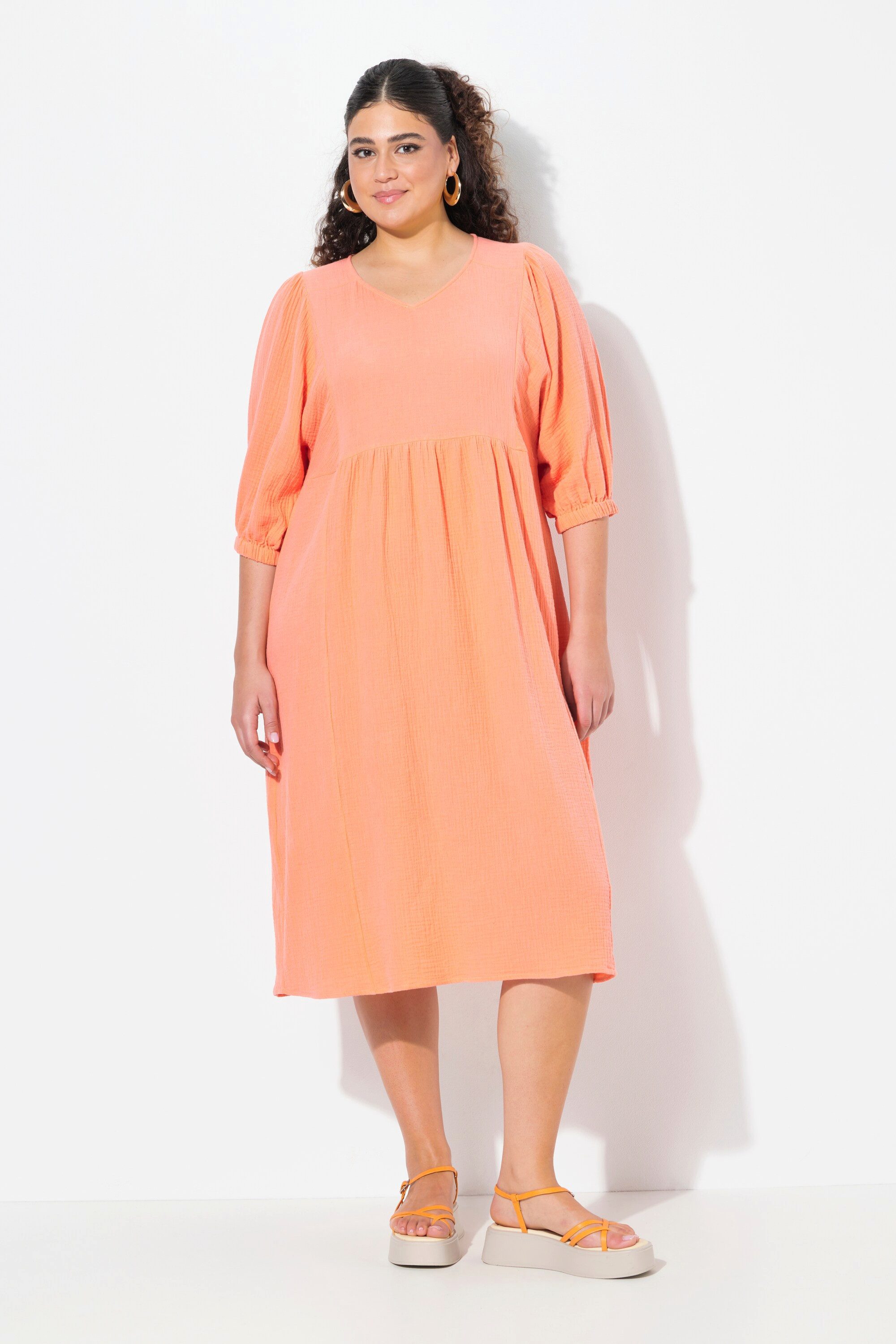 Ulla Popken Jerseykleid Musselin-Midikleid A-Linie V-Ausschnitt günstig online kaufen