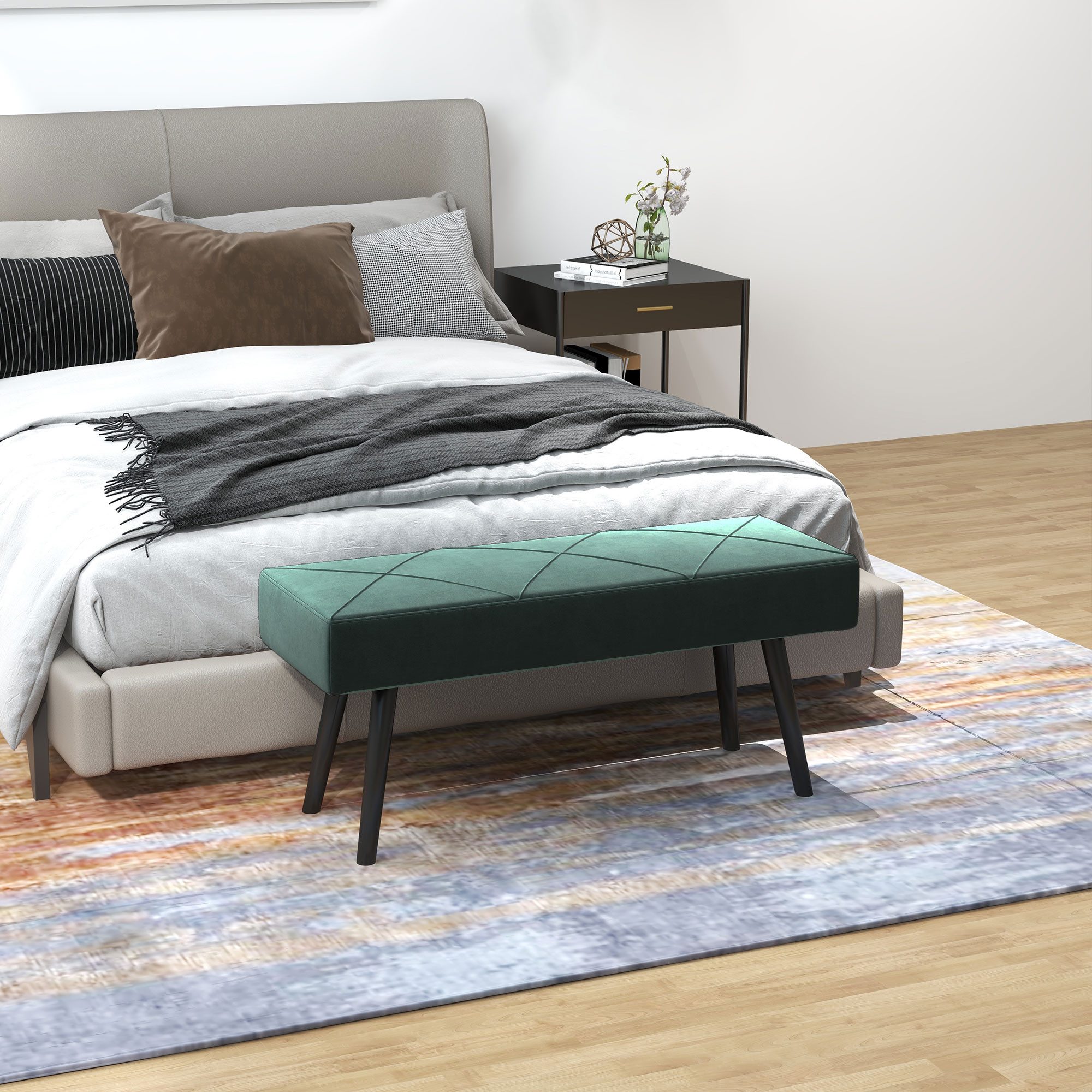 MODFU Polsterbank Grüne Samtbank 100x36x45 cm mit X-Design, belastbar bis 120 kg (Packung, 1-St., Vielseitig als Schuhbank, Bettbank & Dekositz nutzbar), Weich gepolsterte Sitzgelegenheit für Diele, Wohnzimmer & Ankleide