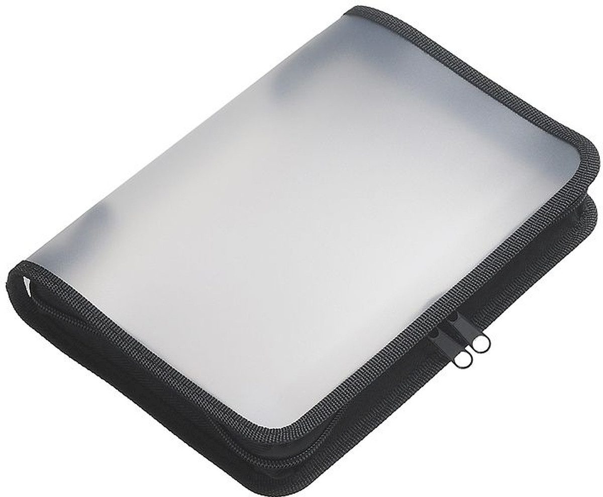 FOLDERSYS Prospekthülle Reißverschlusstasche A5 PP farblos transluzent Zip schwarz