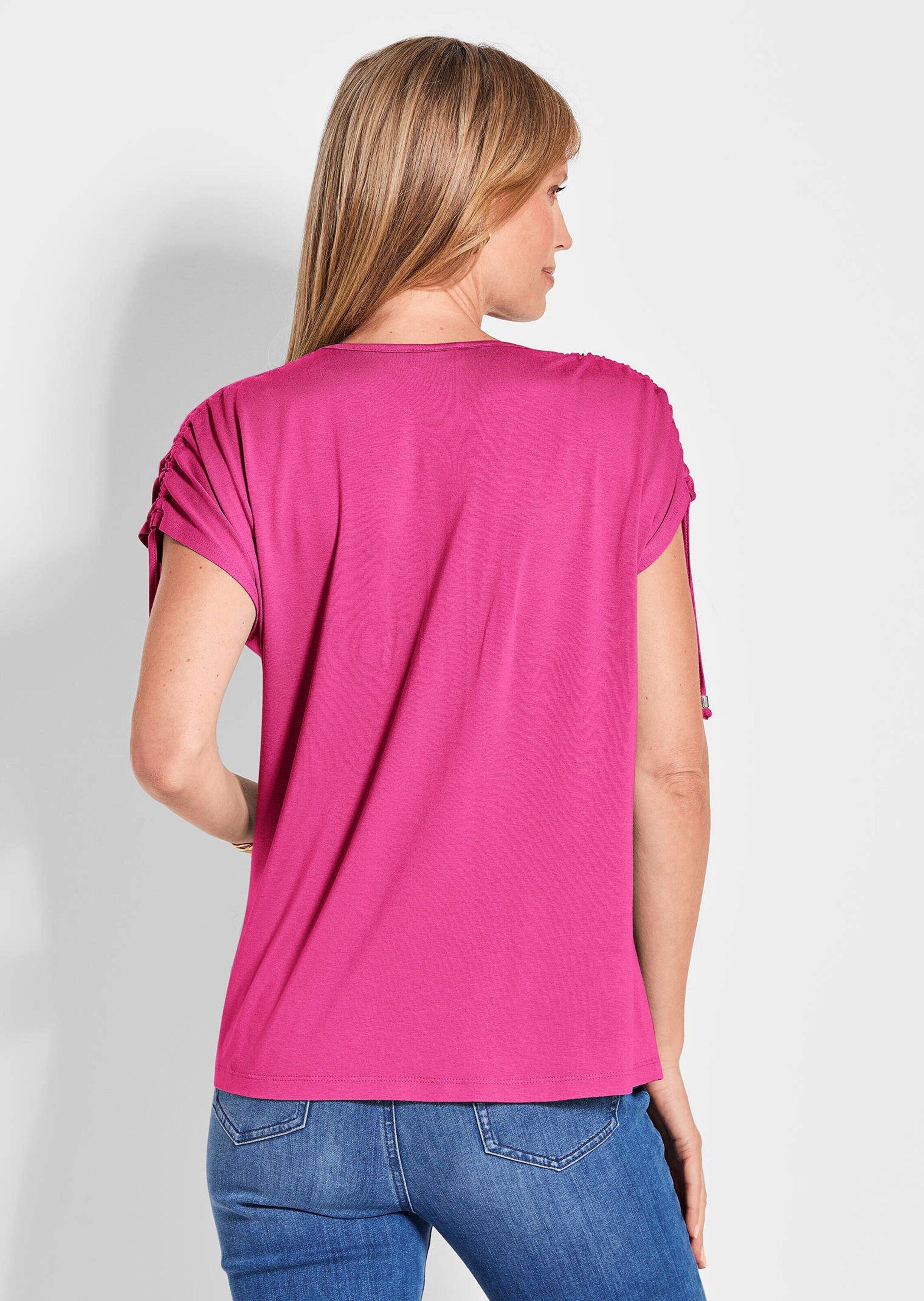 GOLDNER T-Shirt Kurzarm Viskose-Oberteil Basicshirt mit V-Ausschnitt mit Paspel und Armdetails