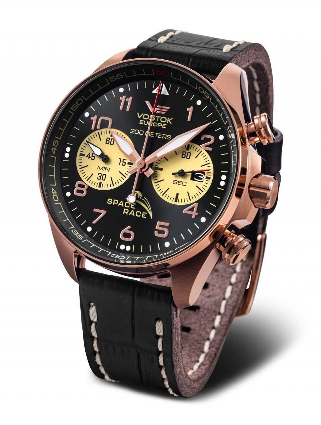 Vostok Europe Chronograph Space Race Herrenuhr 6S21-325B668 Lederband dunkelbraun 47 mm