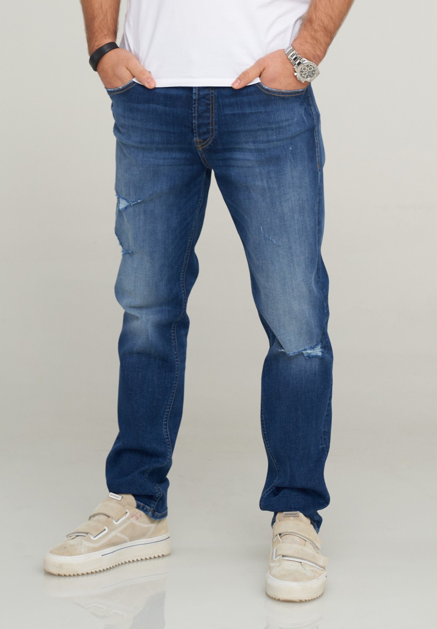 Jack & Jones Slim-fit-Jeans JJITIM JJARIS Herren Hose mit Destroyed Effekte günstig online kaufen