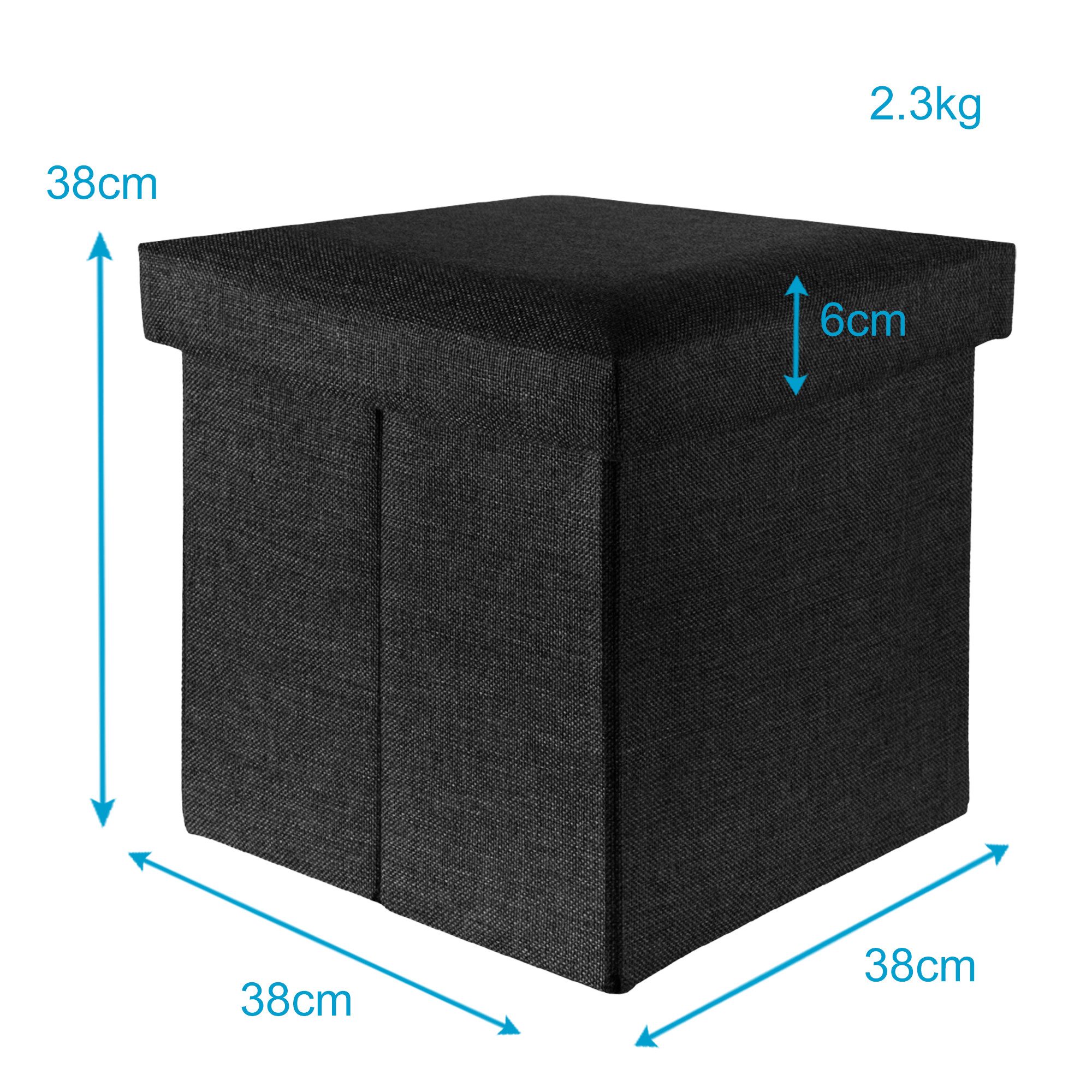 Intirilife Sitzwürfel (Sitzwürfel mit Stauraum 38x38x38 cm in DIAMANT SCHWARZ - Fußablage, 1 St), Sitzhocker Faltbar 38x38x38 cm Sitzwürfel Aufbewahrungsbox Fußhocker