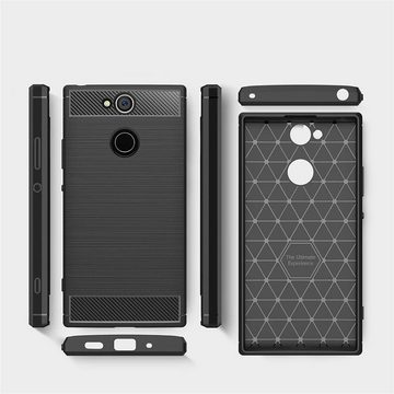 CoolGadget Handyhülle Carbon Handy Hülle für Sony Xperia XA2 5,2 Zoll, robuste Telefonhülle Case Schutzhülle für Sony XA2 Hülle