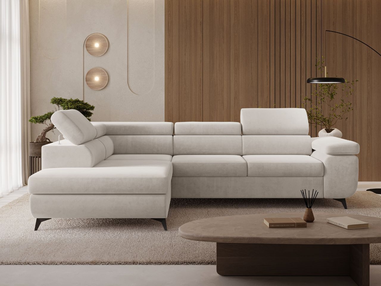 GrainGold Ecksofa L-Form Argon L, Set, Wellenfederkern, Bettkasten, Verstellbare Kopfstützen, Schlaffunktion