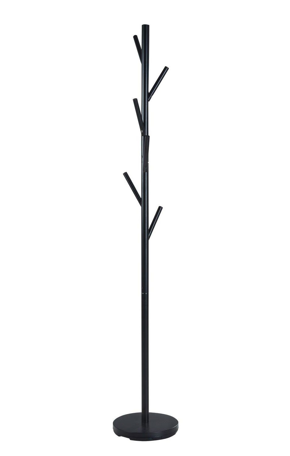 Home4You Kleiderständer Metall, Schwarz lackiert, Höhe 170 cm, Ø 28 cm, mit 5 Kleiderhaken
