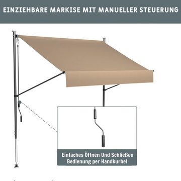 TLGREEN Klemmmarkise 200 x 150 cm,Sonnenschutz, mit Handkurbel, (Höhenverstellbare Balkonmarkise)