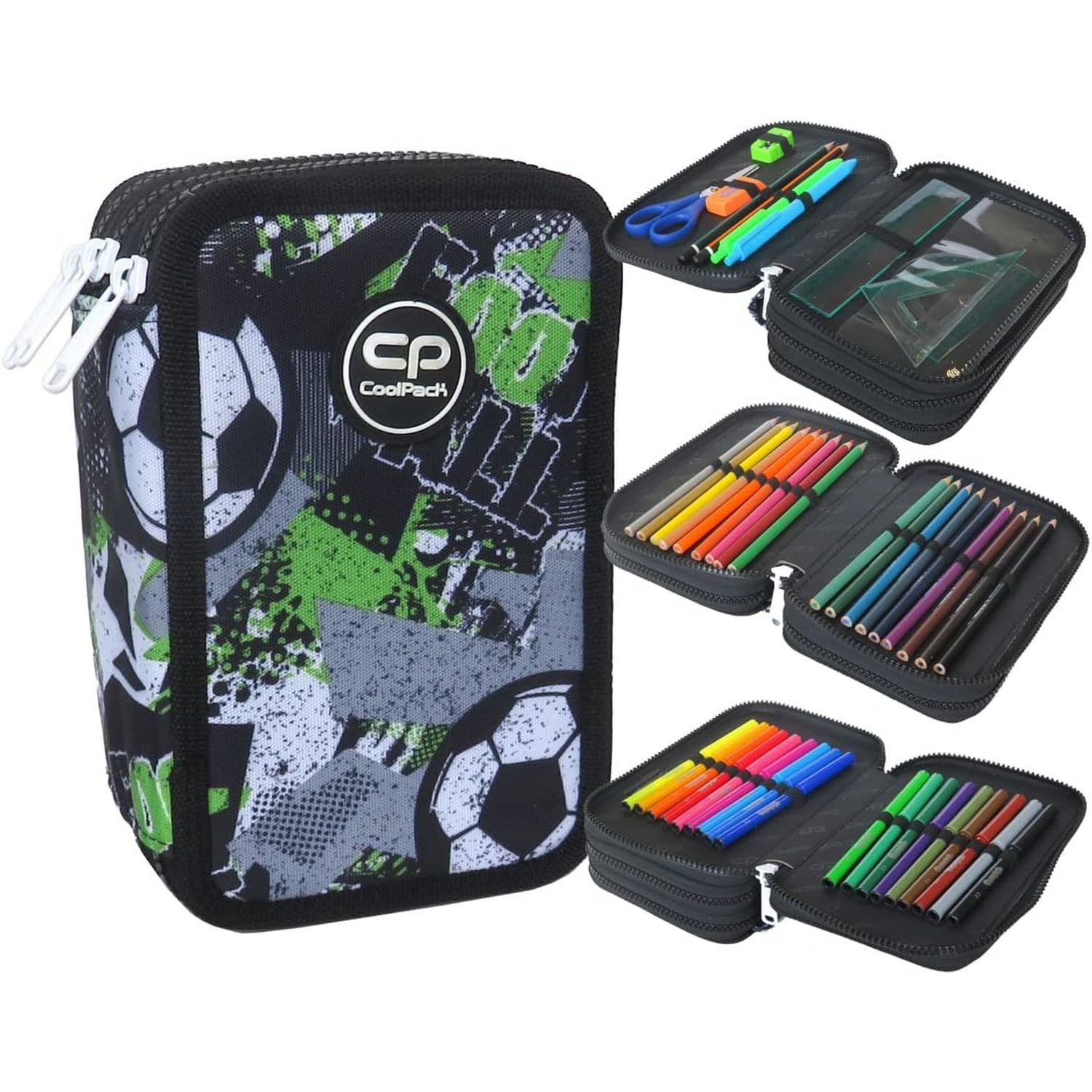 CoolPack Federmäppchen COOLPACK - JUMPER 3 - Dreifach-Federmäppchen mit Zubehör - LET`S GOAL