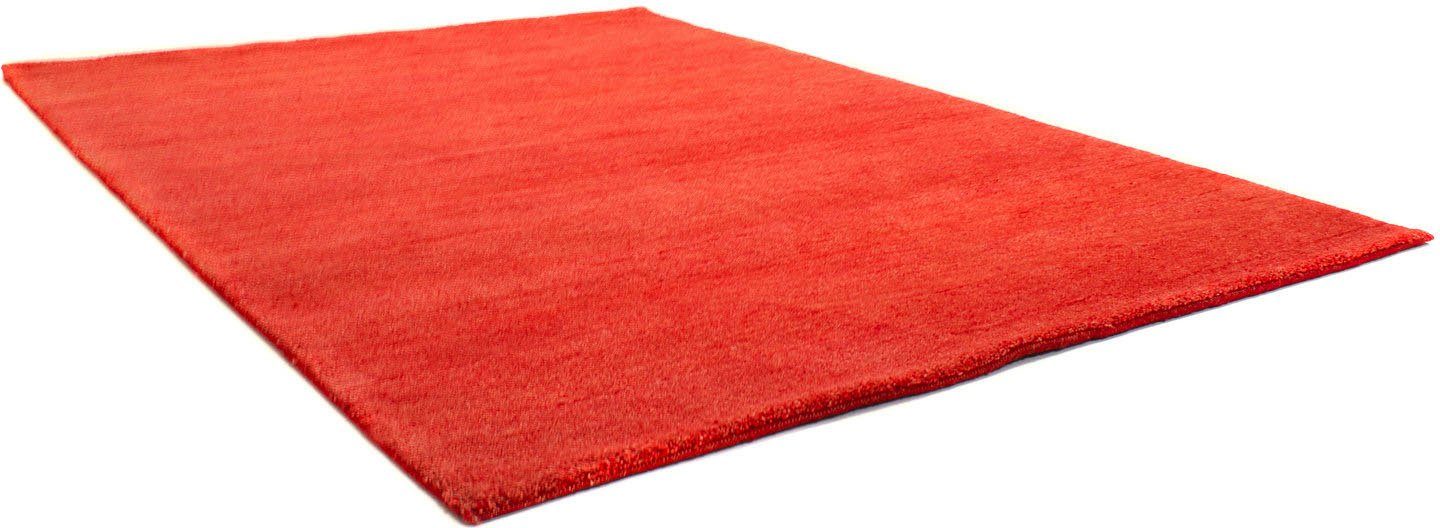 Wollteppich GABBEH FEIN FLOWY, morgenland, rechteckig, Höhe: 19 mm, reine Schurwolle, einfarbig, Wohnzimmer rot
