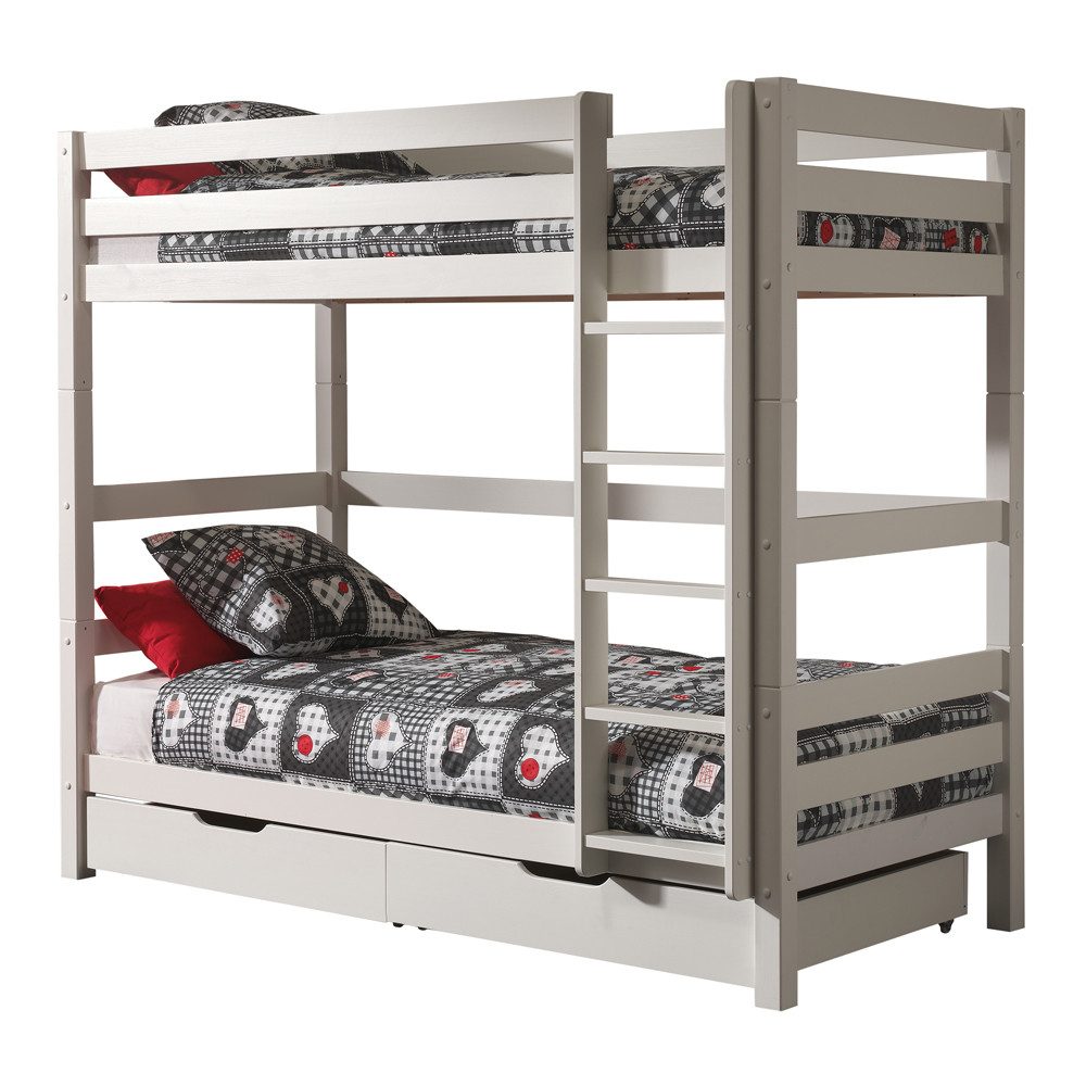 Lomadox Hochbett PINOO-12 Kinderzimmer mit Leiter in Kiefer massiv weiß lackiert 210/182/105 cm