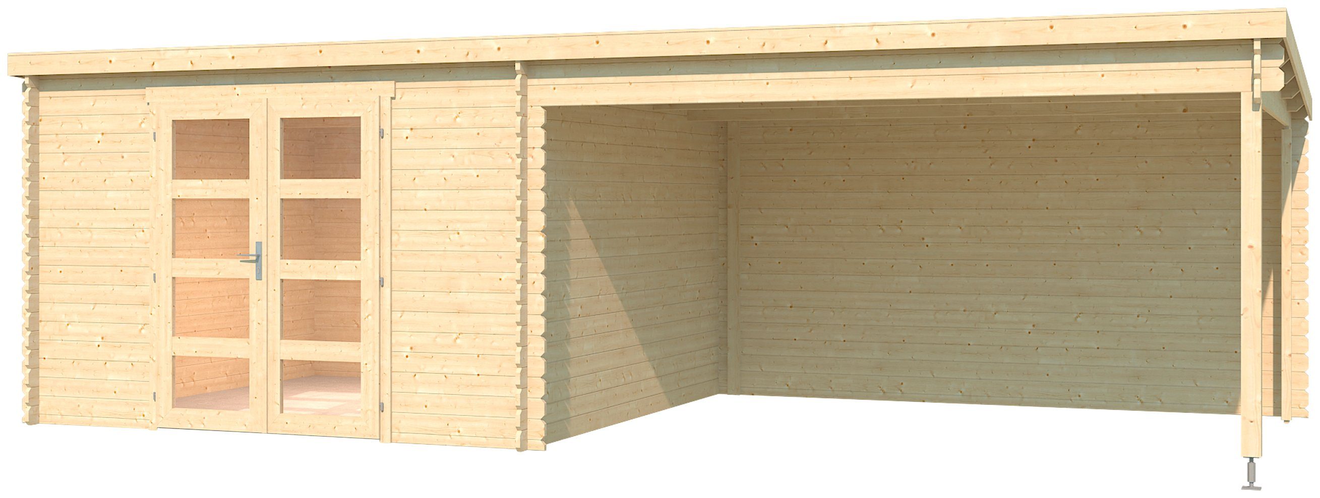 LASITA MAJA Gartenhaus New Orleans, BxT: 730x359 cm, (Set), Blockbohlenhaus 28mm mit Anbau