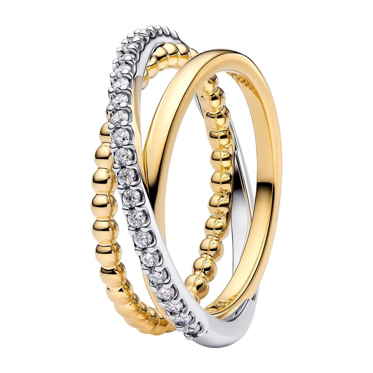 Pandora Silberring 164826C01, Ring für Damen Bicolor Crossover Kugeln & Pavé