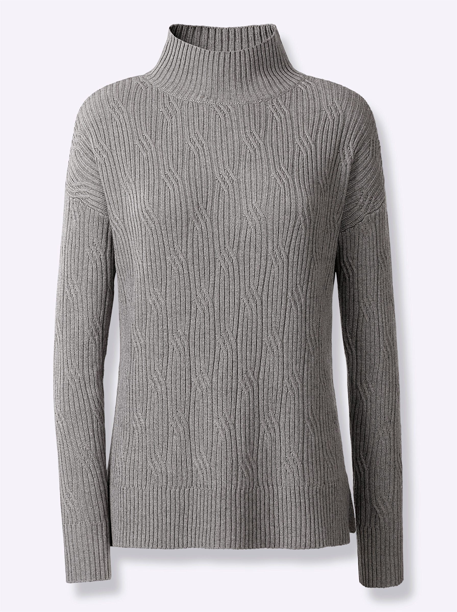 heine Strickpullover Stehkragen-Pullover Langarm Feinstrick, Zopfmuster