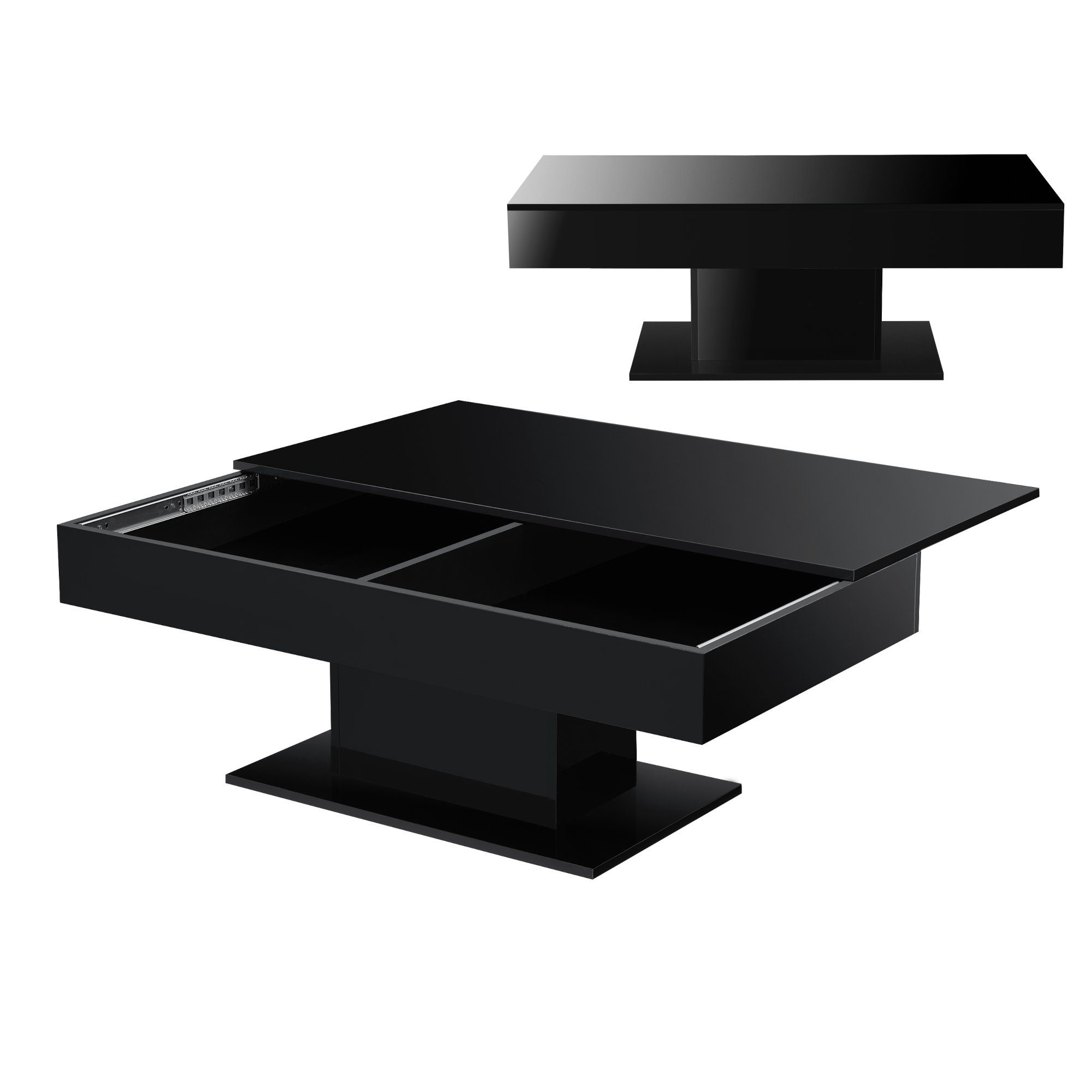 en.casa Couchtisch, »Lünen« Wohnzimmertisch 2 Staufächer 40x110x60cm Schwarz Hochglanz