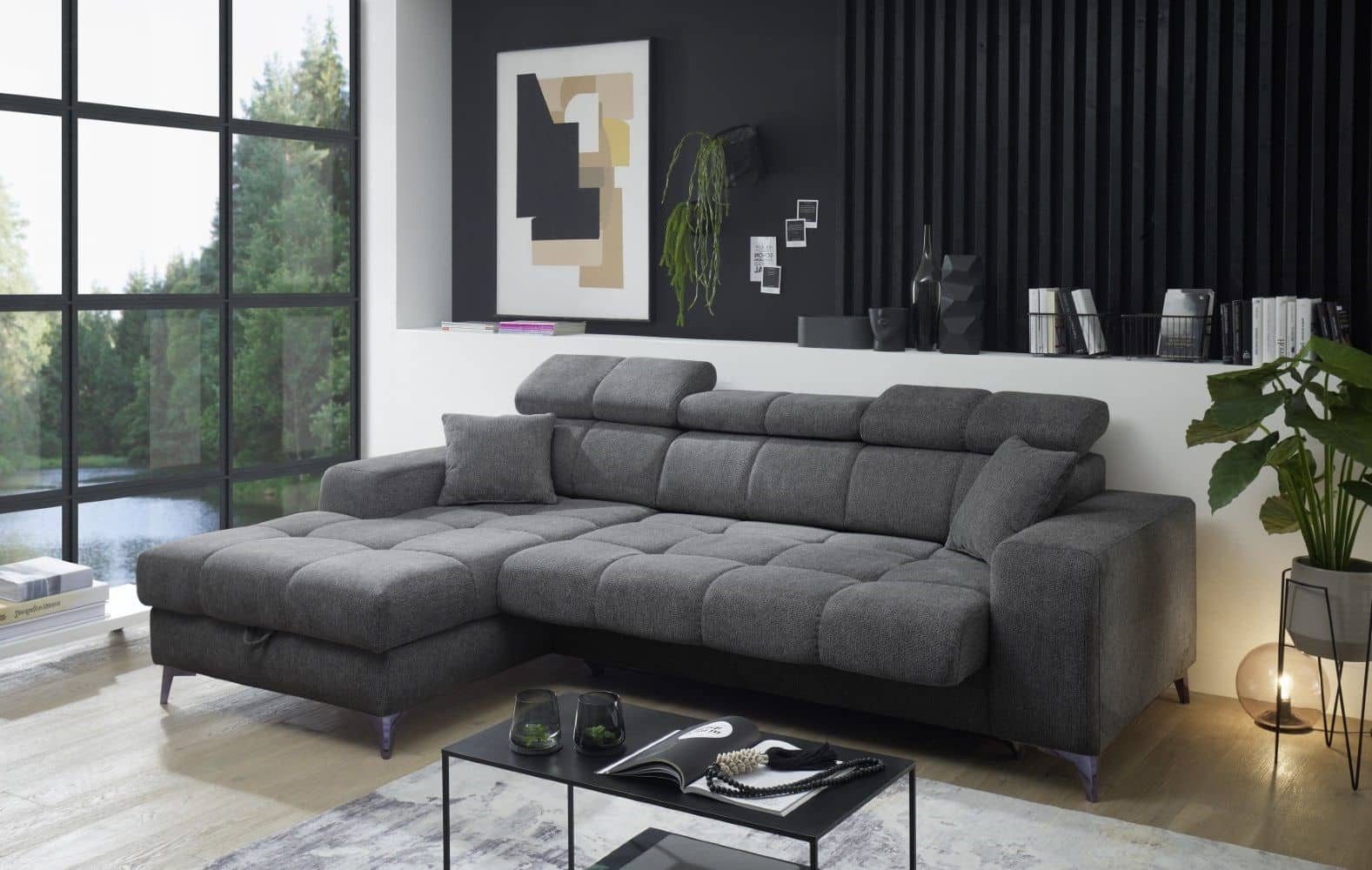 ED EXCITING DESIGN Ecksofa Sydney, mit elektrischem Sitzvorschub, verstellbaren Kopflehnen, Bettkasten