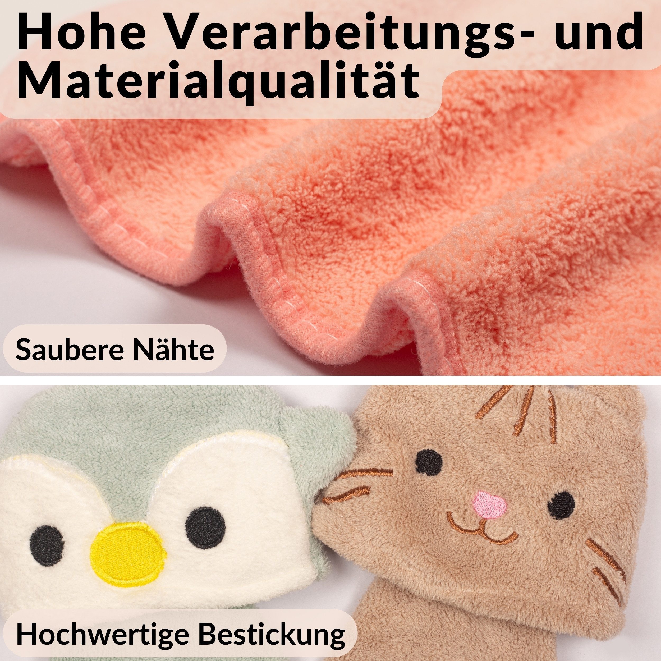 DEKAZIA Waschlappen für Kinder, süßes Tierdesign, Kinderhandtücher mit Geschenkverpackung, (4er Set, hochwertige Mikrofaser. 30x30cm), weich schnell trocknend k – Bild 4 von 5