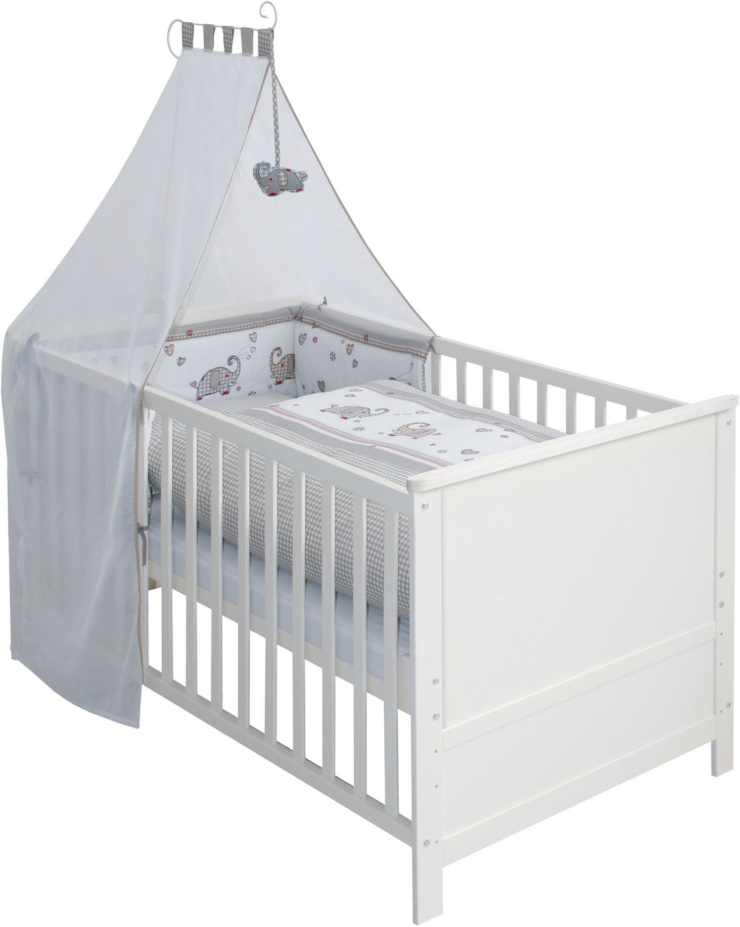 roba® Komplettbett Jumbo twins grau, 70x140 cm, 6-tlg., inklusive Kinderbettausstattung, zum Juniorbett umbaubar