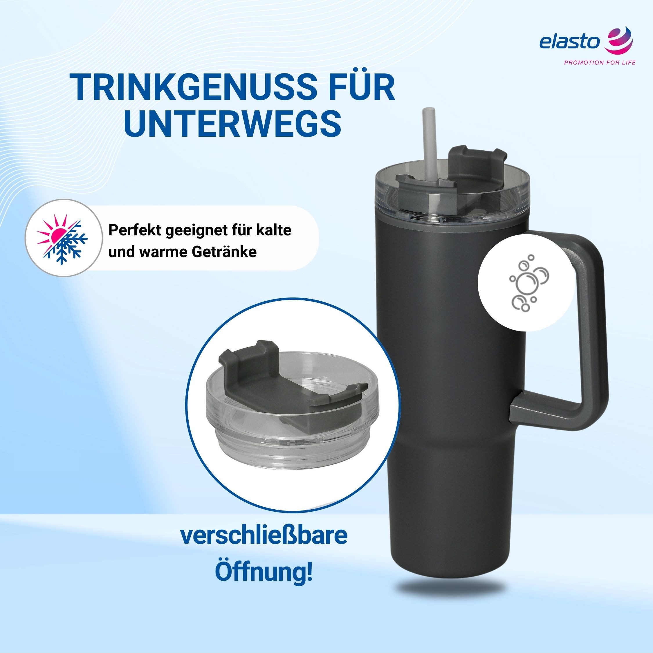 elasto Thermoflasche Trinkbecher "Tampa", 800 ml, grau/creme