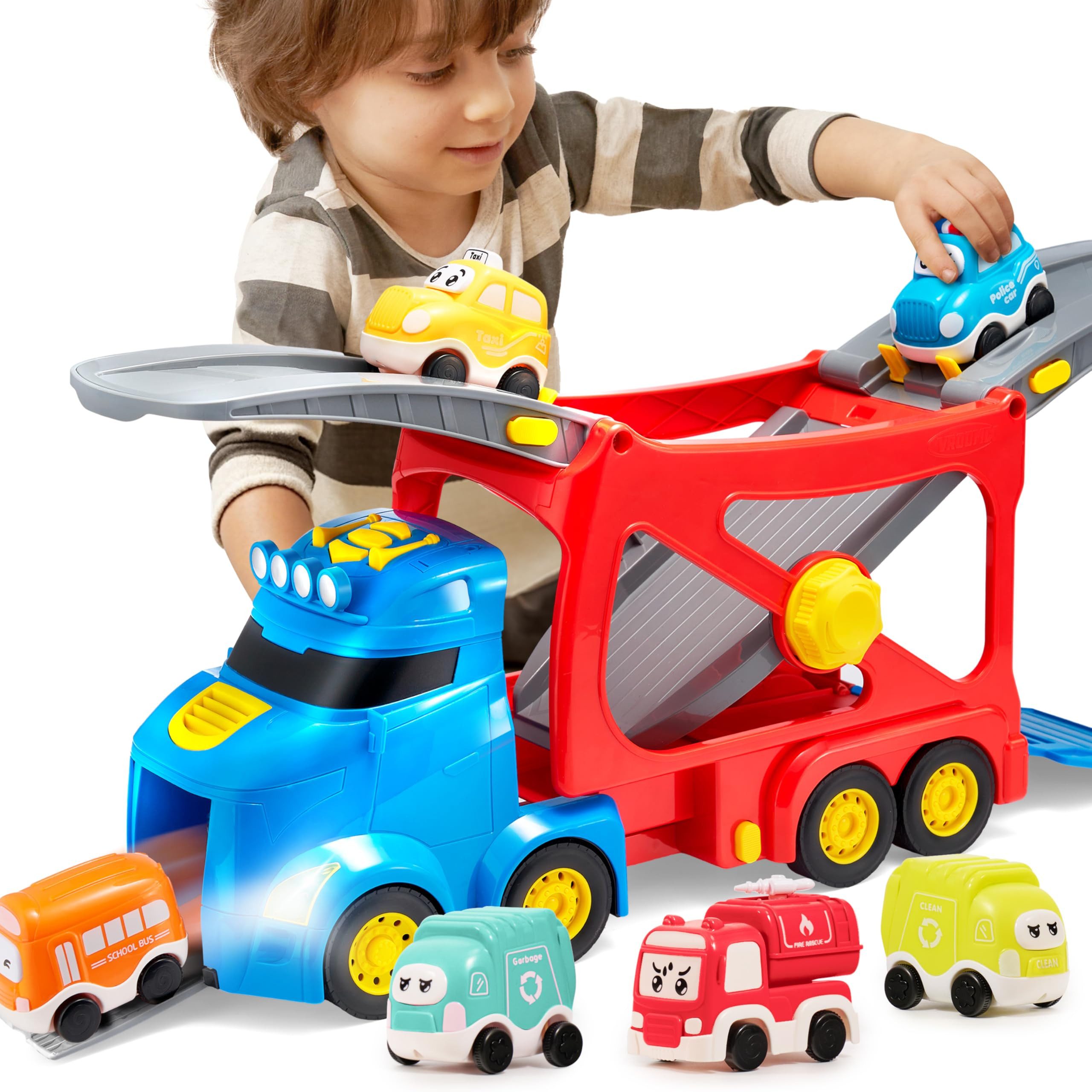 Vroomix Spielzeug-Transporter Vroomix 7-in-1 Extragroßes Stadt-LKW-Spielzeug