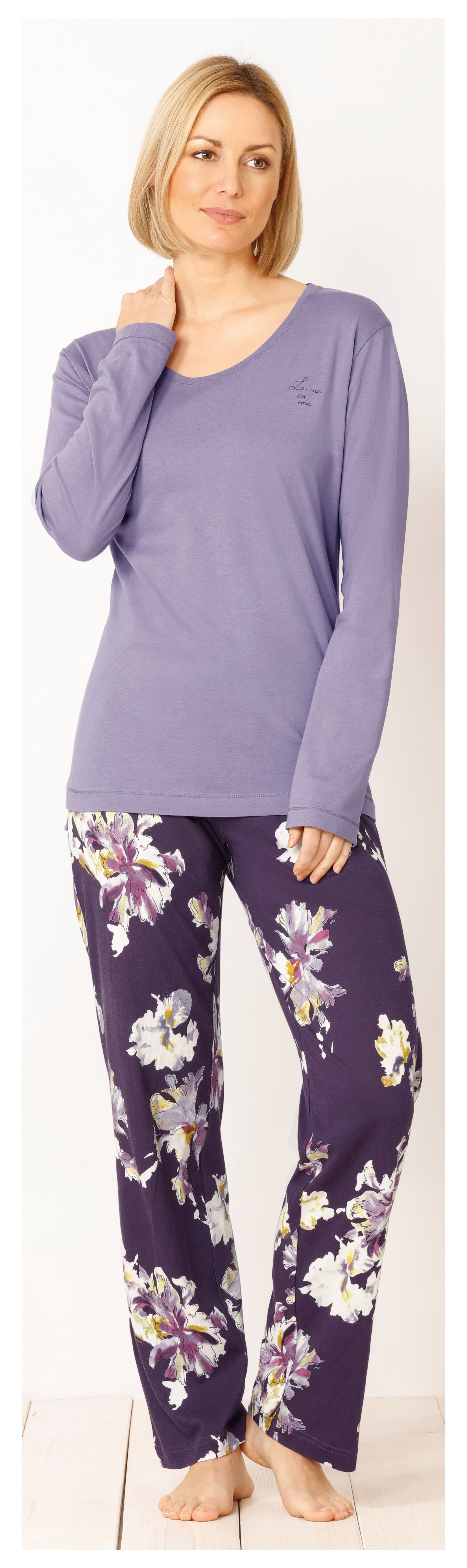 Hajo Schlafanzug Damen Pyama lang (2 tlg) Florales Design