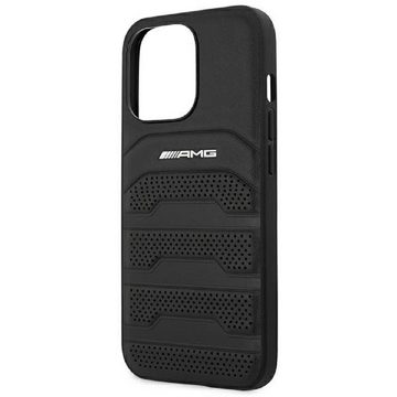 Mercedes Handyhülle Case AMG Echtleder Logo schwarz iPhone 14 Pro 6,1 Zoll, Kantenschutz