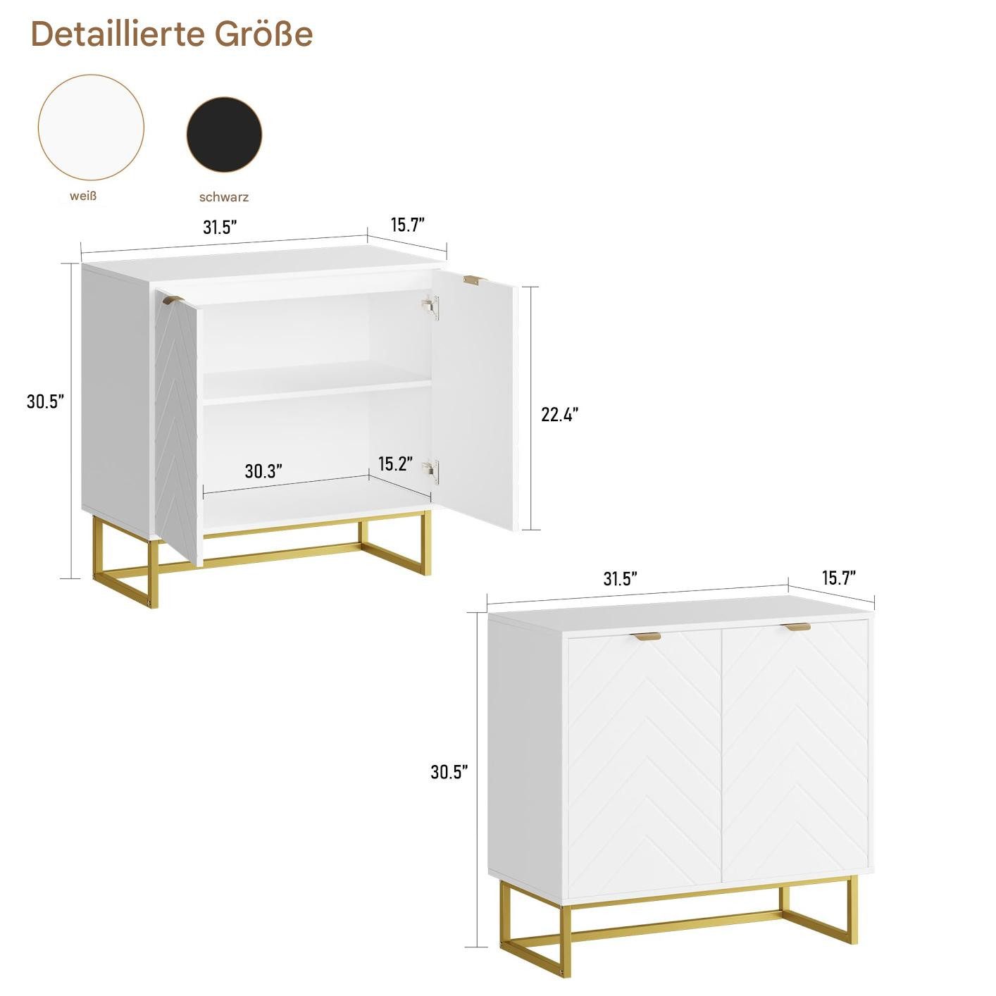 GarveeMore Sideboard (Türen und Ablage, Fischgrätmuster), 80 cm (T) x 40 cm (B) x 77,5 cm (H)