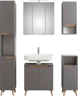 Saphir Badmöbel-Set Quickset 5-teilig Waschbeckenunterschrank und LED-Spiegelschrank, (5-St), Hochschrank, Unterschrank, Hängeschrank, inkl. Türdämpfer, 9 Türen