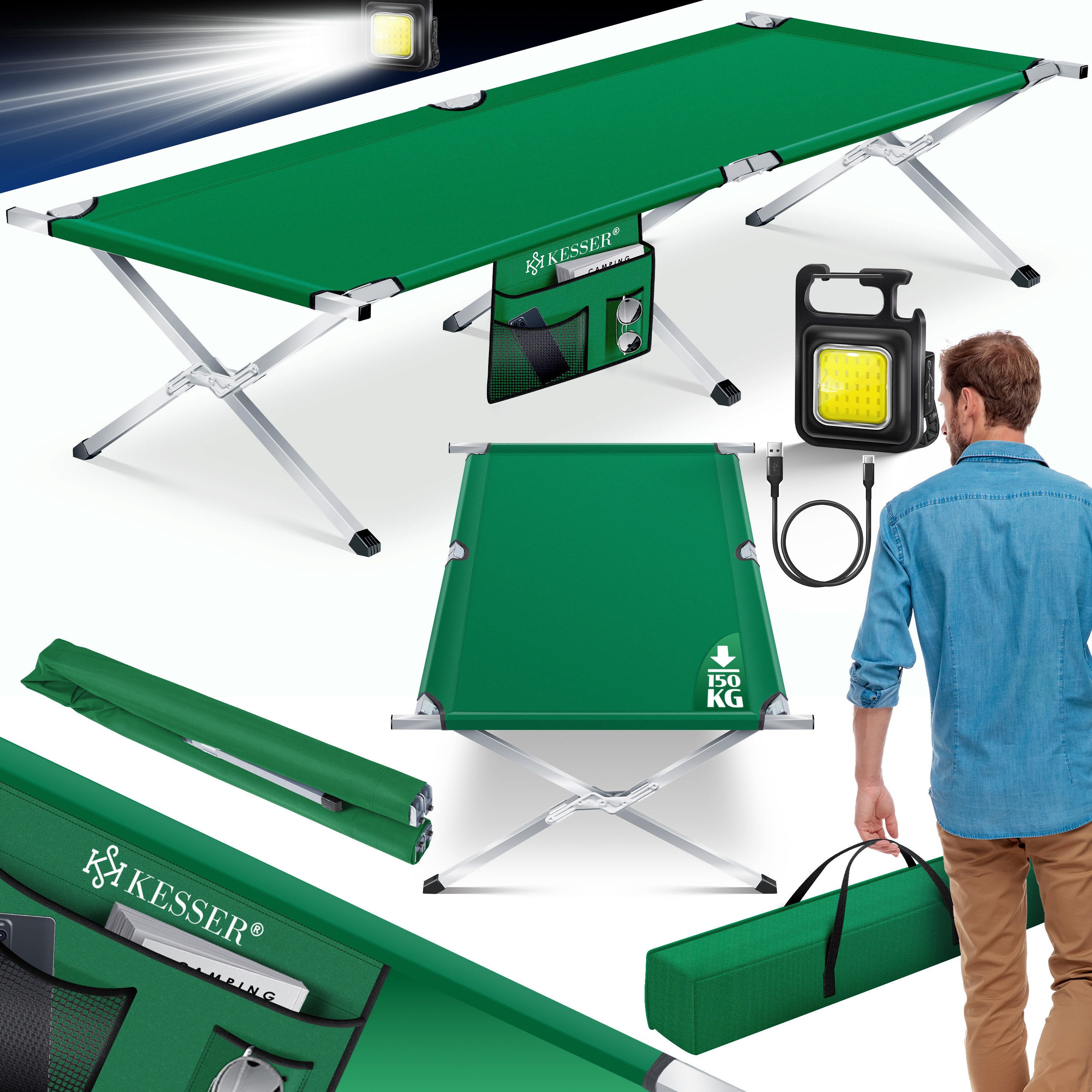 KESSER Bett, Campingbett Klappbett Inkl.Tragetasche und Seitentasche Stab