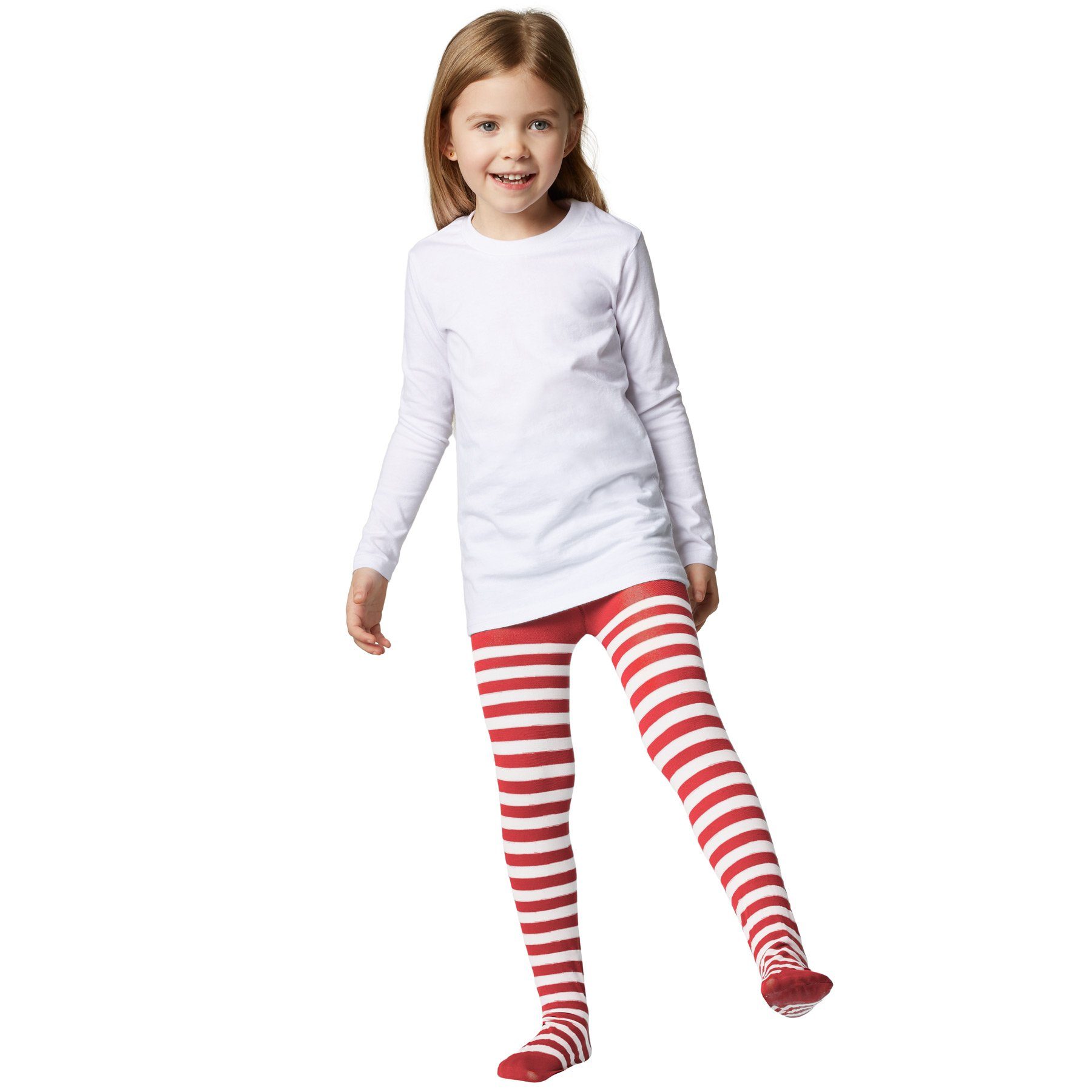 dressforfun Kostüm Faschingskleidung/Maskeradenverkleidung, in rot/weiß, Gr. 110/128, Strapazierfähige Kinder-Strumpfhose, Blickdicht, rot-weiß gestreift