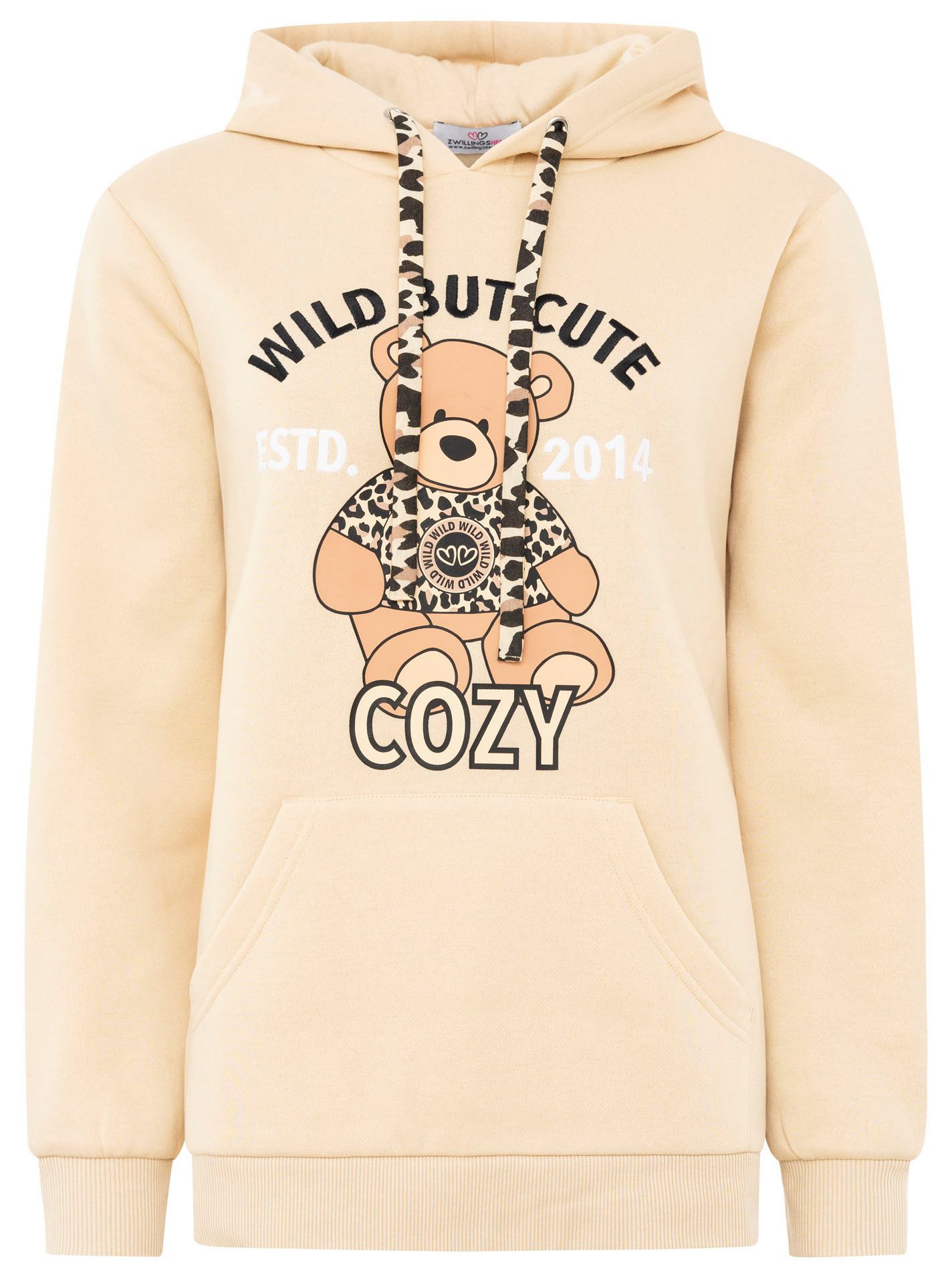 Zwillingsherz Hoodie "Wild But Cute" Mini-Me,mit niedlichem Teddybär und selbstbewusstem Slogan