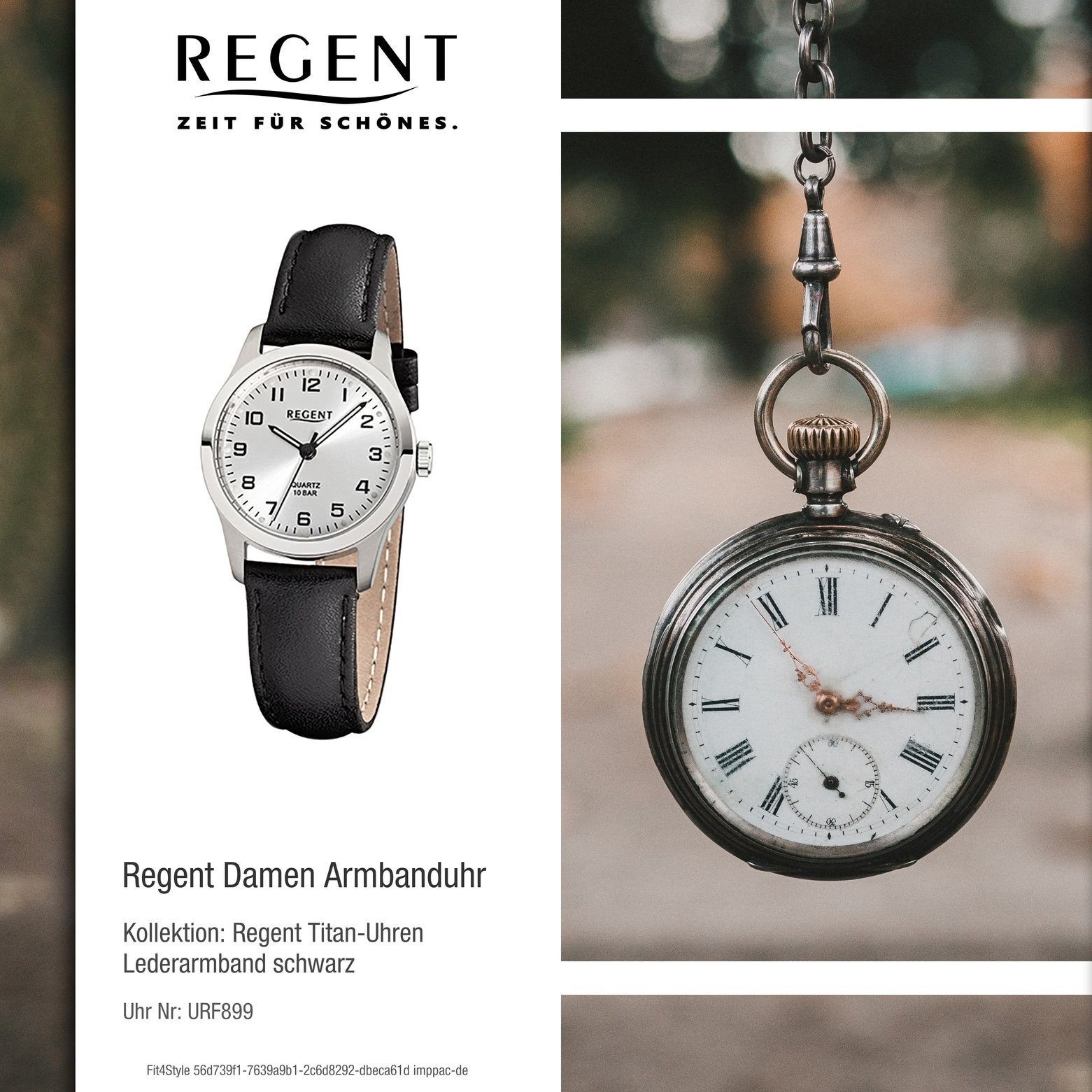 Analog, schwarz 28mm), (ca. Regent Quarzuhr Armbanduhr Damen-Armbanduhr Damen klein rund, Regent Lederarmband