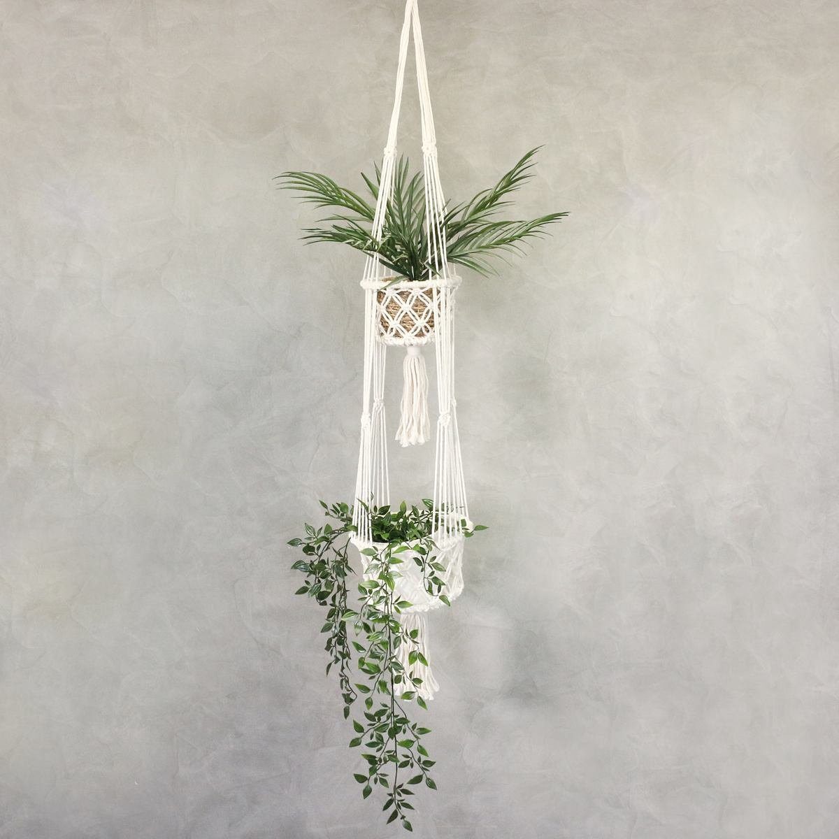 Oriental Galerie Wandbild Makramee hängende Blumenampel Topfhalter doppelt 125 cm, orientalisch (1 St)