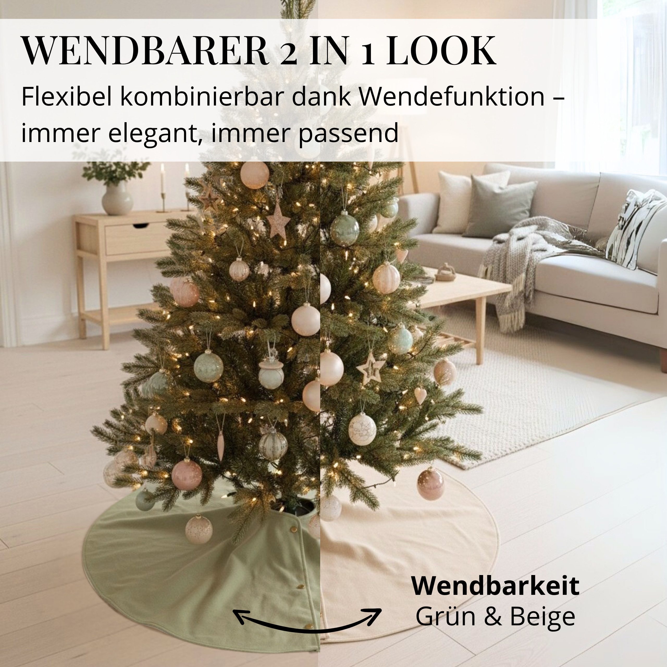 LIVLIG Weihnachtsbaumdecke Weihnachtsbaumteppich, Baumteppich, Christbaumständer Abdeckung, aus Baumwolle, für weniger Harz und Nadeln, Magnetverschluss, 2 Farben