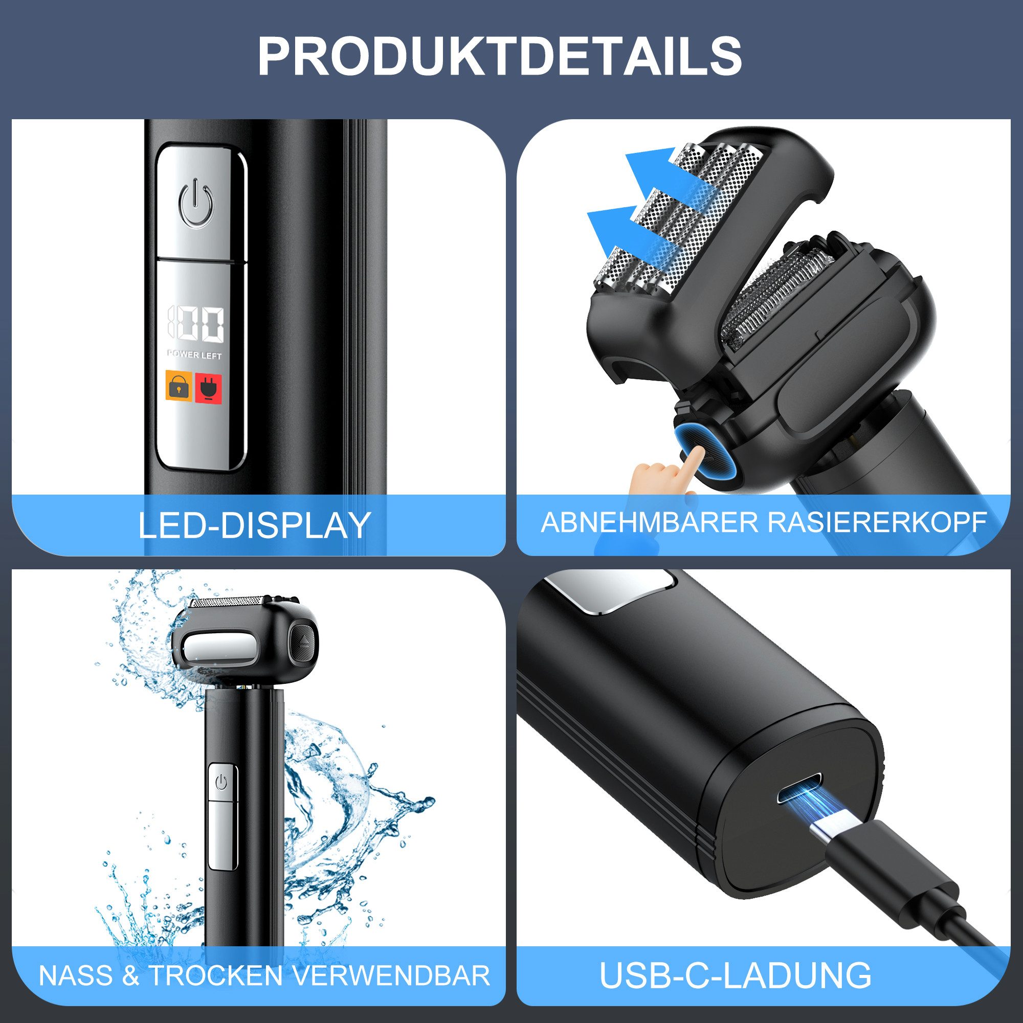 Forrlite Elektrorasierer Rasierer Herren Elektrisch,Elektrorasierer Herren,Folienrasierer, Elektrisch Wiederaufladbarer USB Rasierapparat Nassrasierer, Trockenrasierer 120 Min Laufzeit,Zero Gap Skin,IPX7 Waschbarer Reisesperre, Trocken Nass Doppelzweck