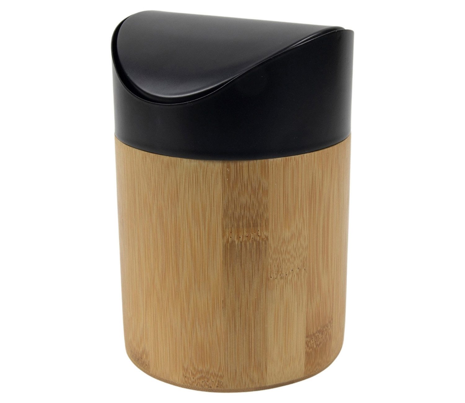 HIT Trading Мусорные урны JALI, Ø 11,8 x H 15,5 cm, Braun, Schwarz, Bambus, abnehmbarer Deckel aus Metall mit Schwingeinsatz