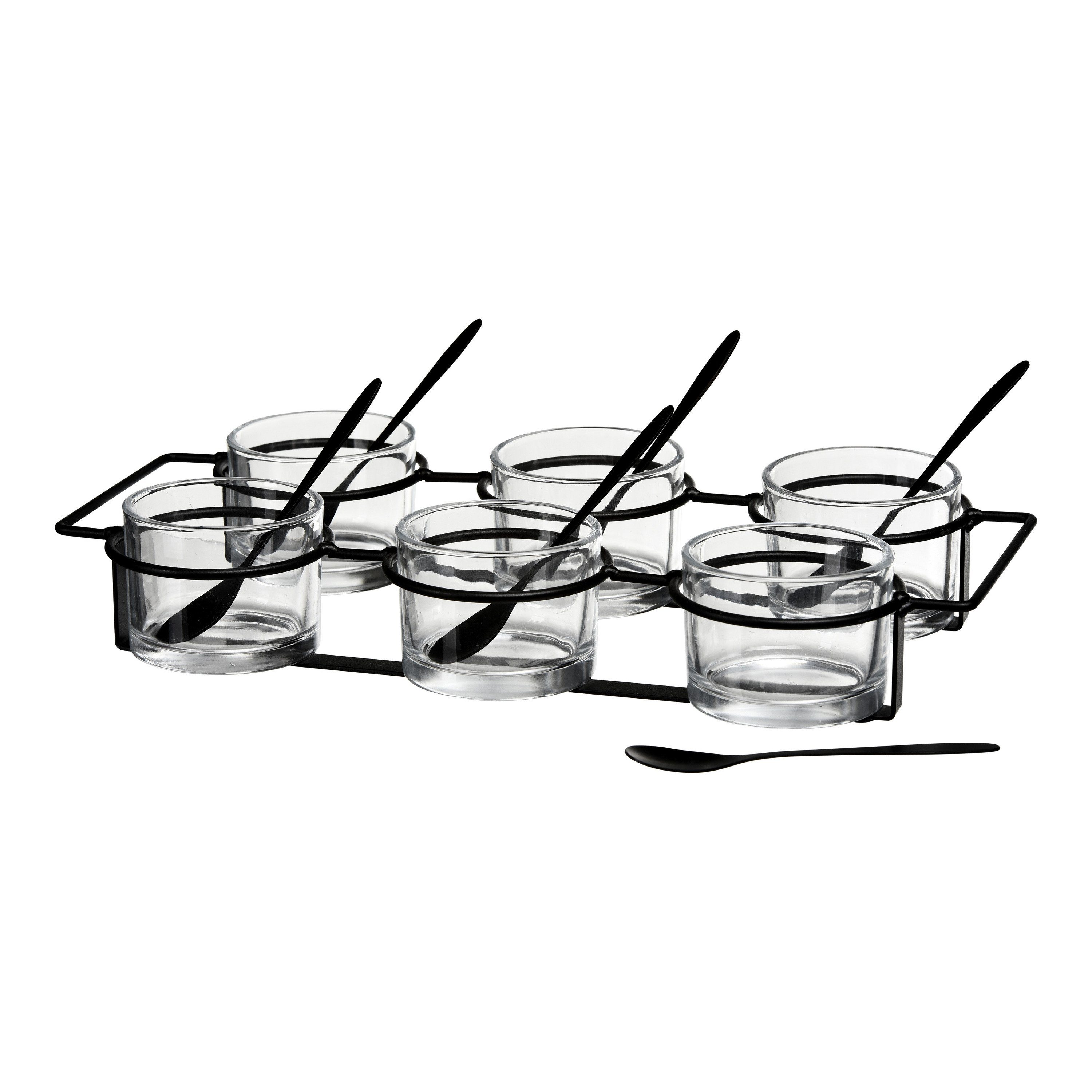 Depot Geschirr-Set Apero-Servier-Set Tuuli, 55% Eisen, 40% Glas, 5% Edelstahl, Aus Eisen, Glas, Edelstahl, 13-teilig Schwarz