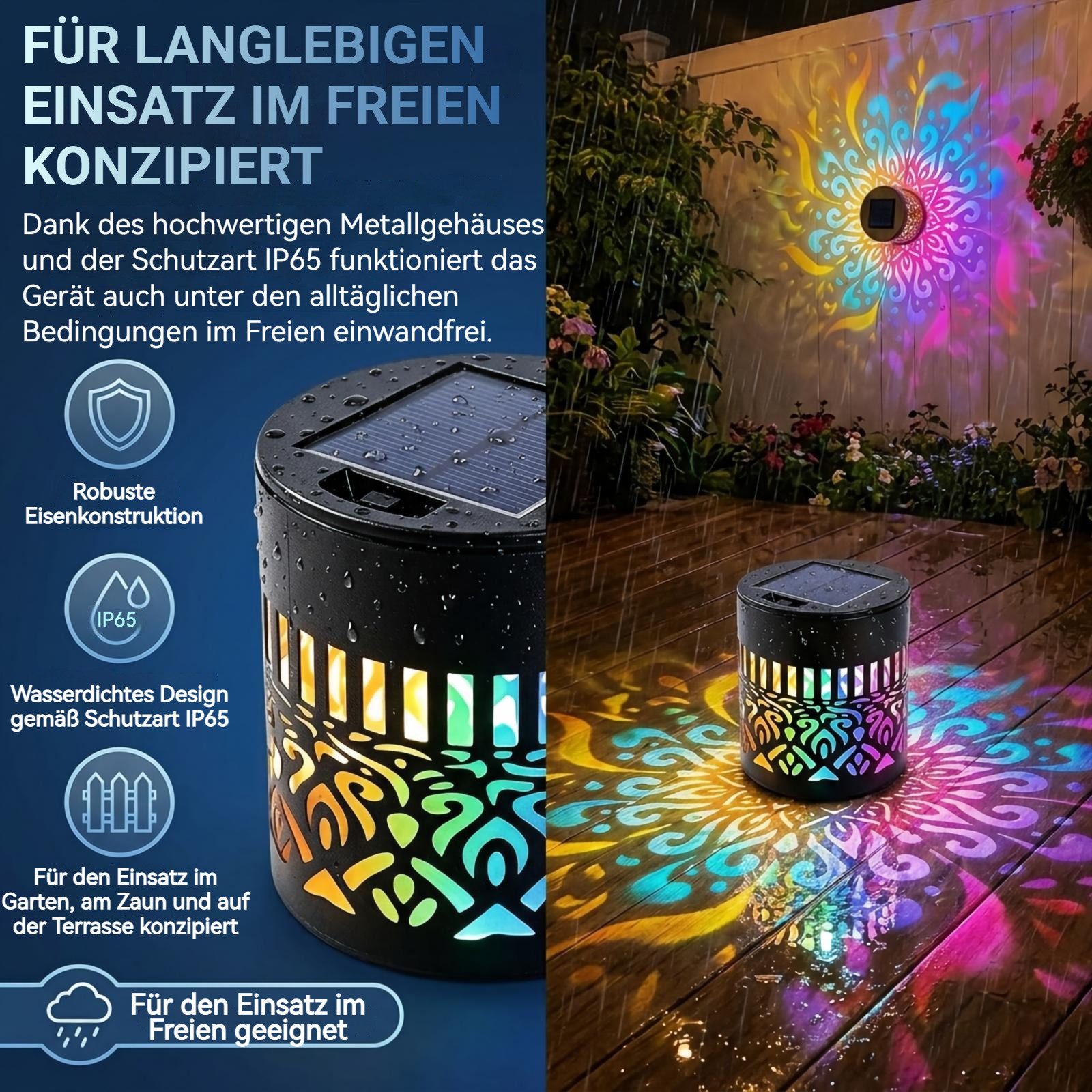 QUBEBU LED Solarleuchte 1/2/4 Stück Solarlaterne Mandala Wandleuchte, Solarlampen für Außen, LED fest integriert, 7 Farben RGB Wandlamp, Decorative Solar Mandala Lights Gartendeko, LED Gartenleuchte, Solarlaterne für Hof Rasen Wege Terrasse Yard Dekor