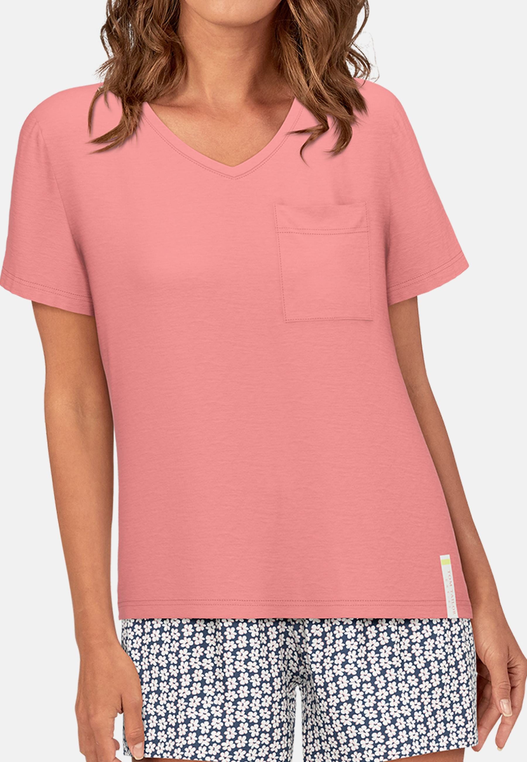 TOM TAILOR Shorty Westport (2 tlg) mit Print, Kurzarm, V-Ausschnitt, kurze Hose, Baumwollmix