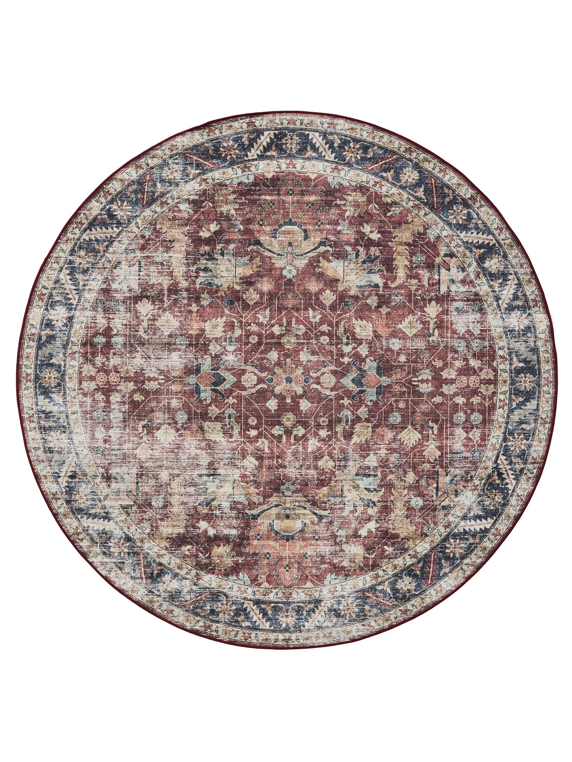 benuta Teppich George, rund, Höhe: 5 mm, Vintage-Look, Kurzflor, Teppich Wohnzimmer, Schlafzimmer, Waschbar