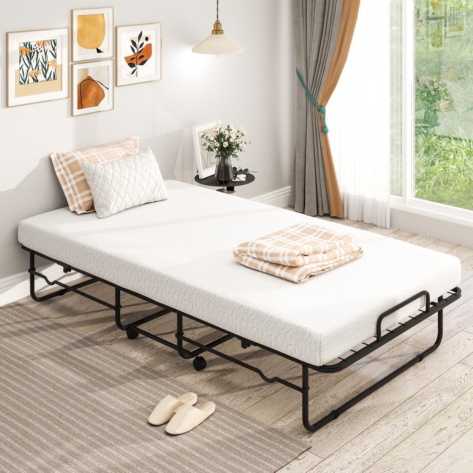 KOMFOTTEU Gästebett Klappbett mit Matratze aus Schaumstoff, 90×190cm
