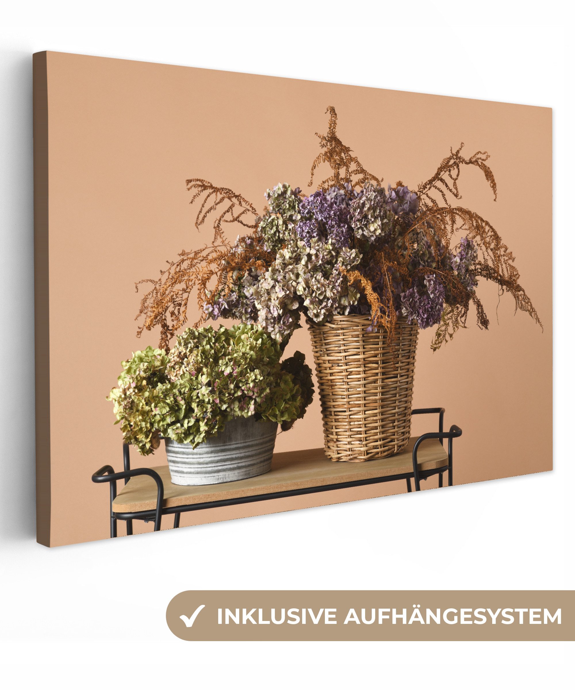 OneMillionCanvasses® Leinwandbild Getrocknete Blumen - Корзины - Stilleben, Fotodruck (1 St), Leinwand Bilder Klein, Wand Dekoration Aesthetic 30x20 cm