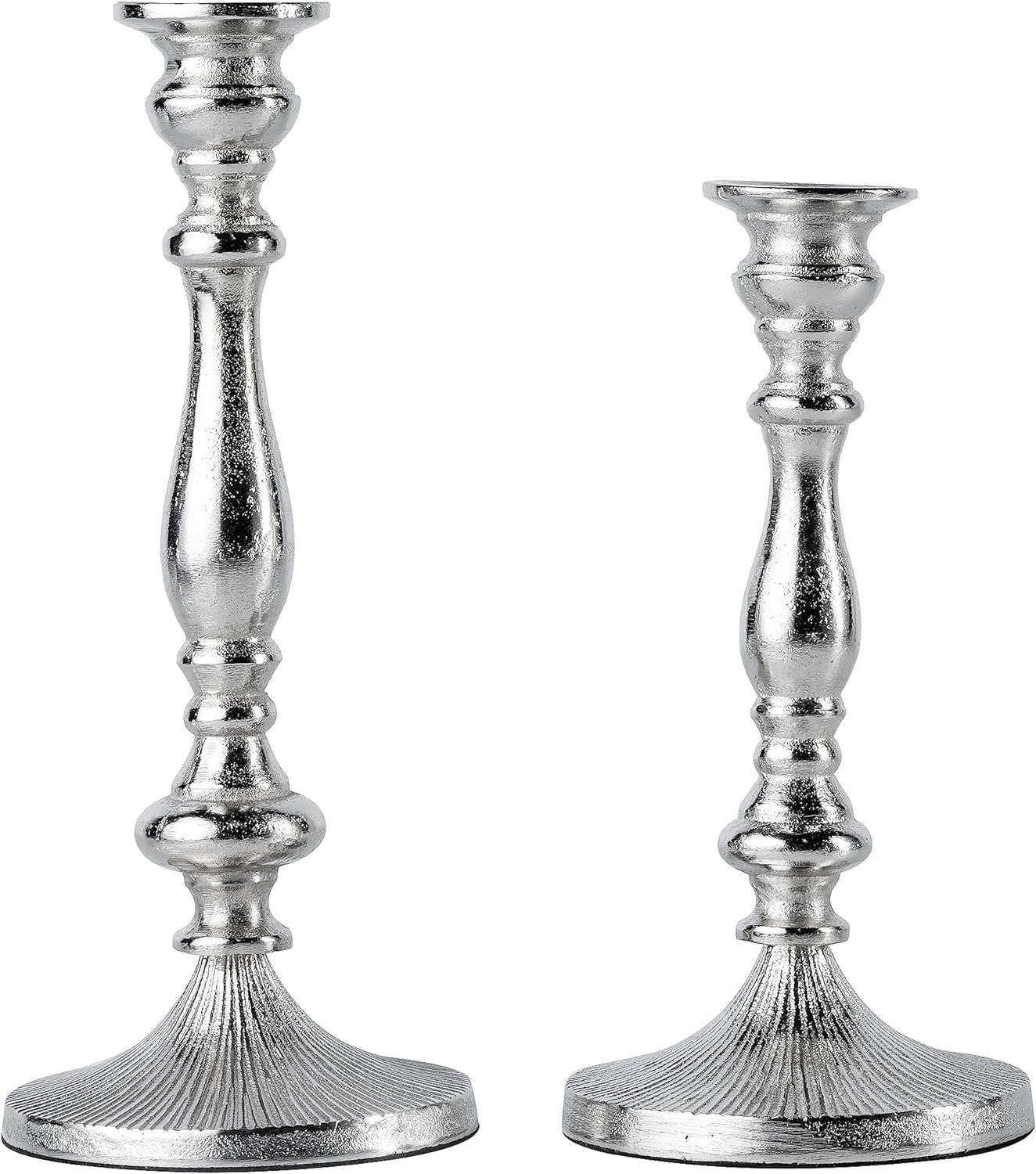 MichaelNoll Kerzenständer 2er Set Kerzenständer Silber Deko Stabkerzen - H 26 und 31 cm